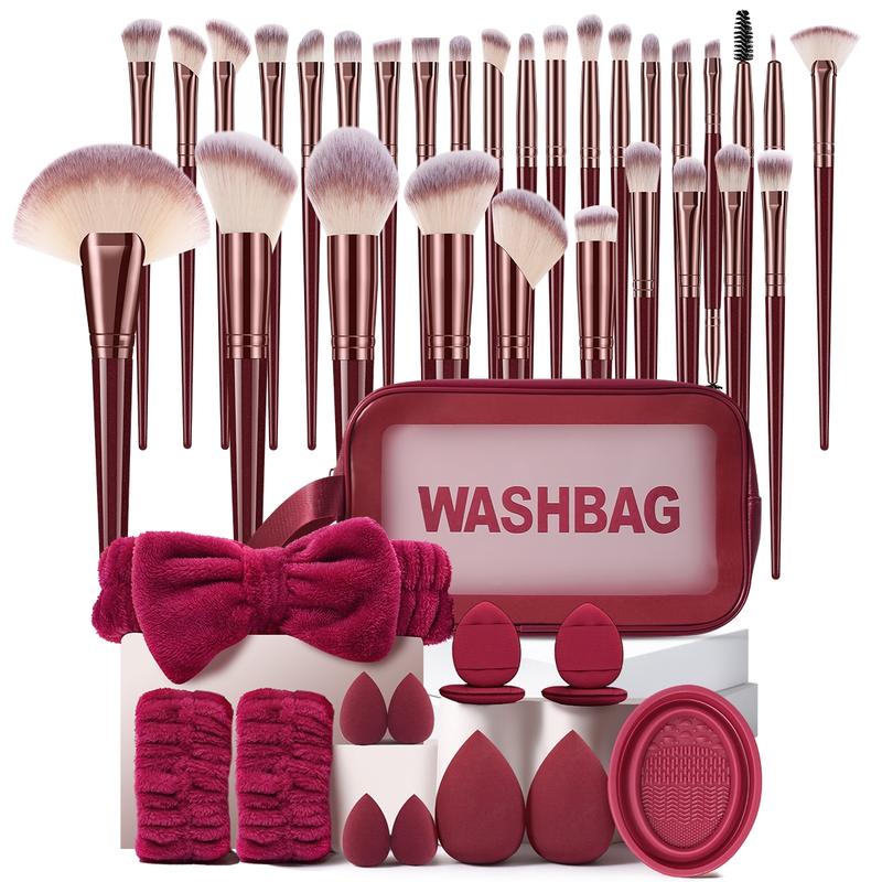 Makeup Tool Set, Makeup Brush Kit, 1 Set Makeup Brushes & Sponge & Finger Powder Puff & Wash Bag & Brush Bowl & Wristbands & Headbands, Professional Makeup Tools for Women