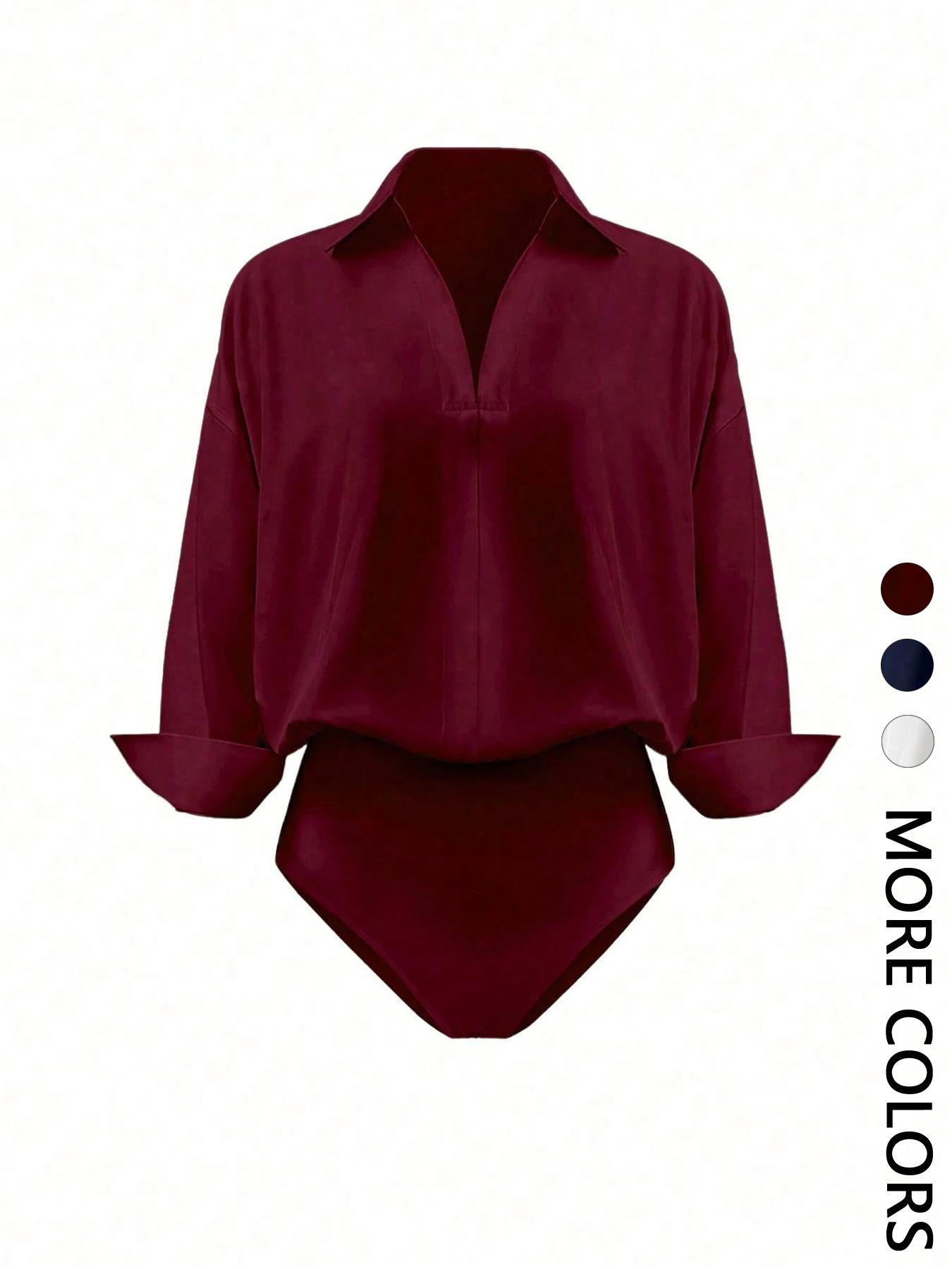 Valentine's Day Women's Casual Solid Color body suit Jumpsuit, Ladies' Relaxed Long Sleeve Lapel Fit One-Piece, Comfortable All-Season Wear