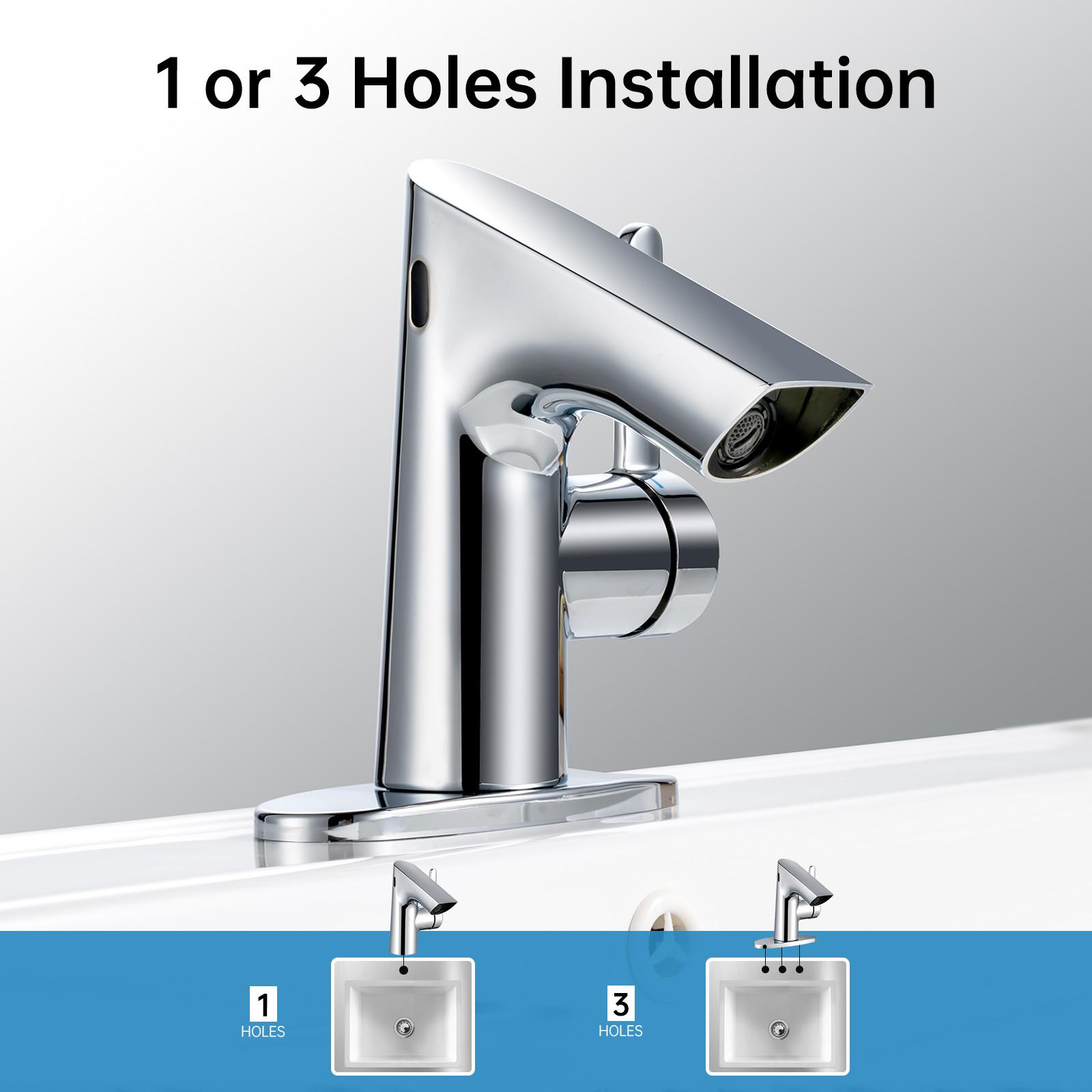 Touchless Smart Bathroom Faucet, 1 or 3 Holes, Adjustable Hot & Cold Temp, Control Water Flow, Chrome Finish, Sensor Automatic Faucet