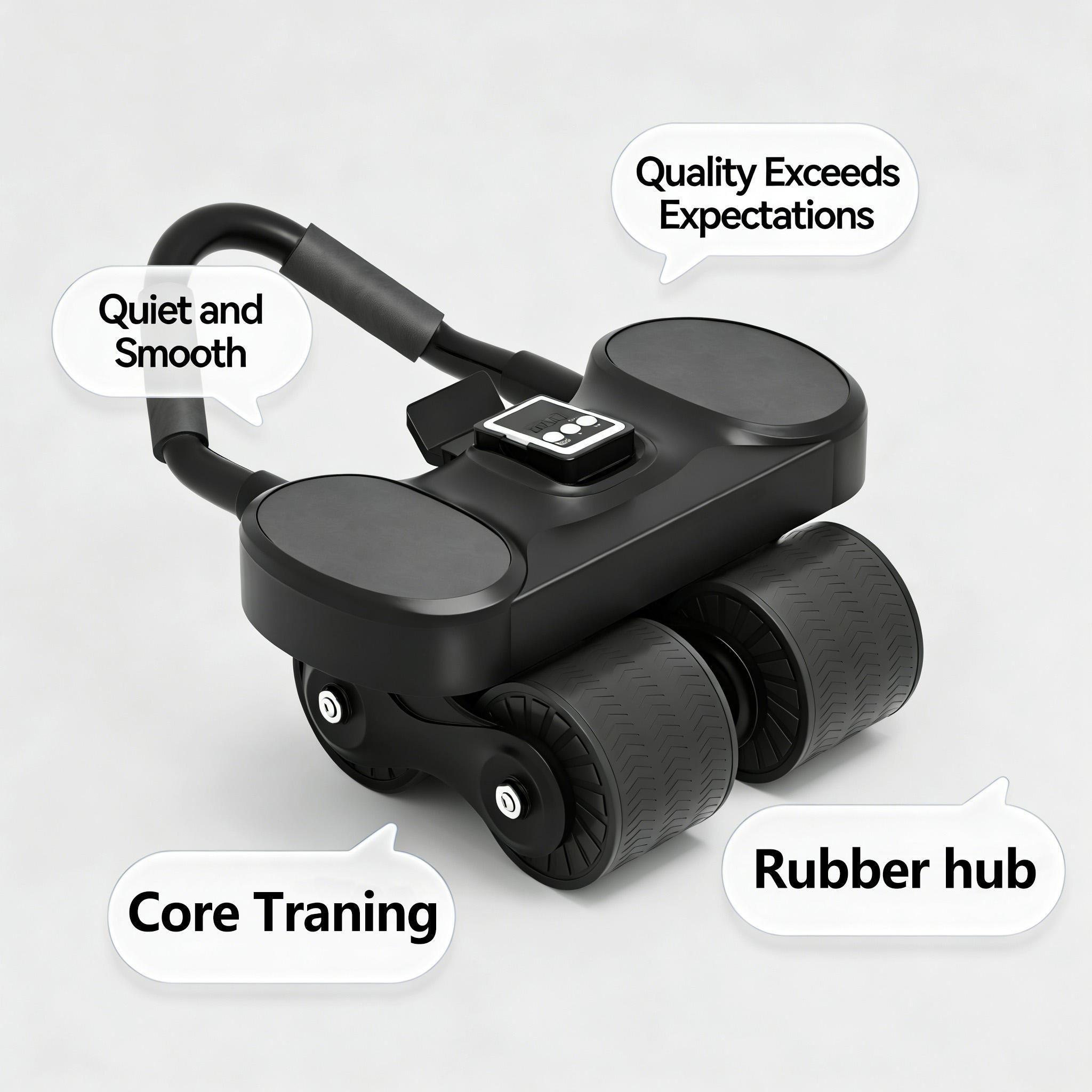 Core Strength Ab Workout Roller Automatic Rebound Design Anti Slip Elbow Support Timer Knee Mat Abdominal Trainer Portable Indoor Body Fitness Equipment Full Body Muscle Exercise Gear for Daily Home Training