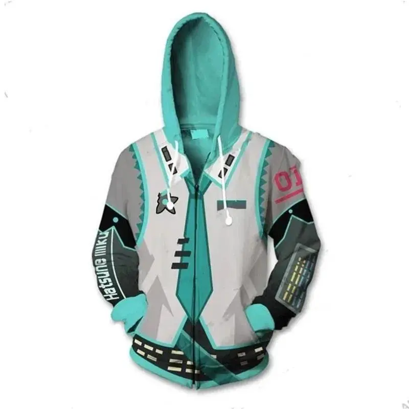 2026 New hot item  enen Anime Game Virtual Singer Hatsune Miku Hoodies Mikuo Cosplay Sweatshirt Luo Tianyi Printing Hooded Zipper Jacket Cloth