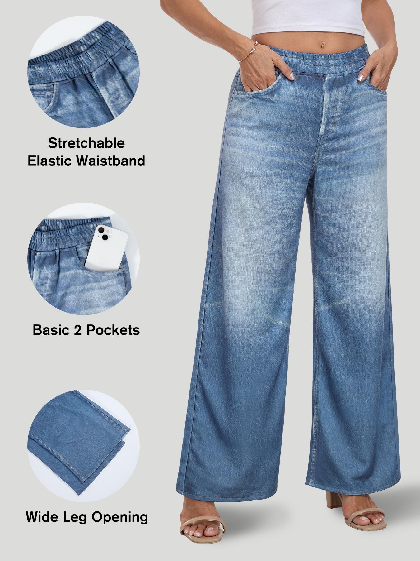 Women's High Waist Stretchy Wide Leg Jeans, Loose Fit Denim Jeans with Pockets, Casual All Season, Christmas style