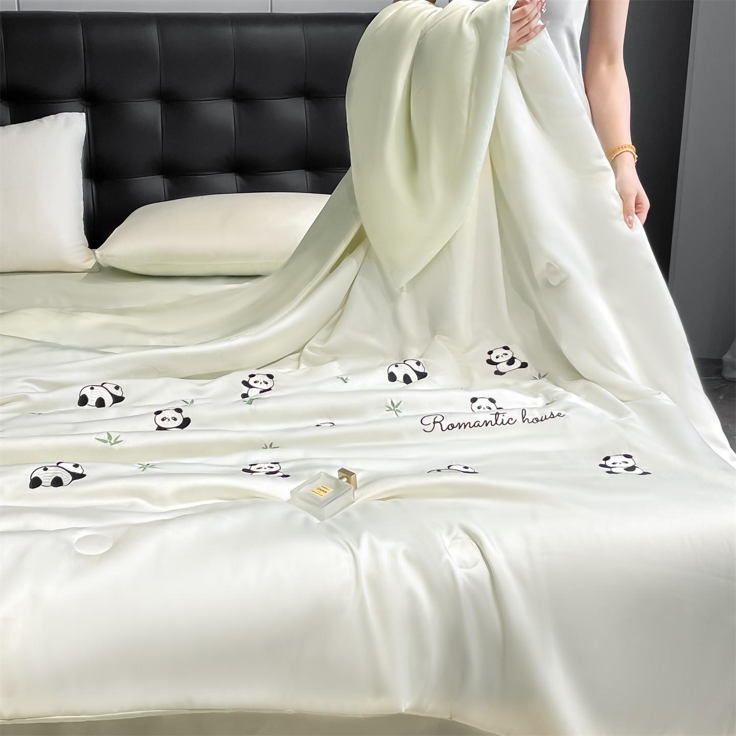 YHFYHF Panda Embroidered Summer Quilt, Soft Breathable Lightweight Cooling Blanket, Multiple Sizes and Colors, Ideal for Bedroom and Dormitory