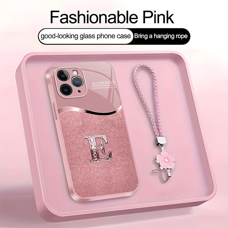 Luxury Pink Phone Case with Lanyard Initial Letter A-Z Cover for iPhone 11 --975