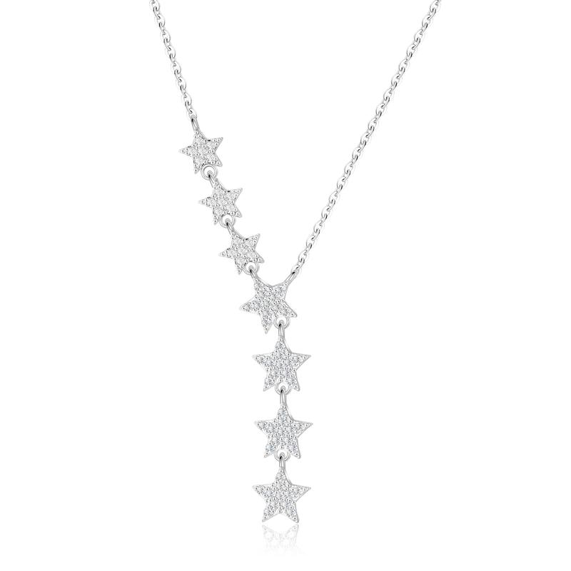 MIDEEO Gold/Silver/Rose-gold Seven-Zircon Star Y-shaped 14K Gold Plated Necklace 16.53+1.96 Inches Hypoallergenic Gift Boxed Jewelry