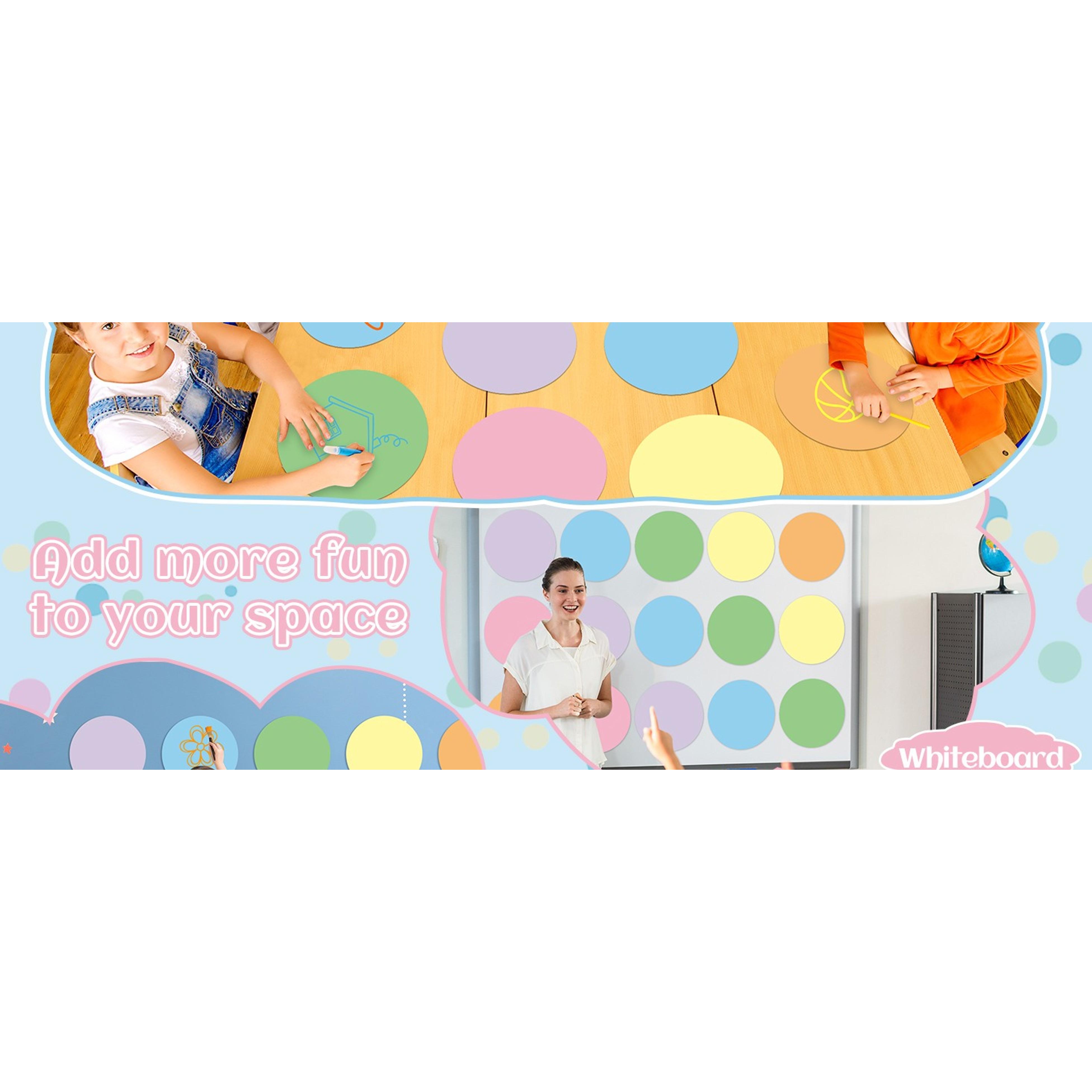12Pcs Dry Erase Dots for Classroom Table 12 Inch Pastel Style Rainbow Removable Circle Stickers Desktop Writing Spots Back to School Decor for Teacher Students Whiteboard Desk Floor Decal