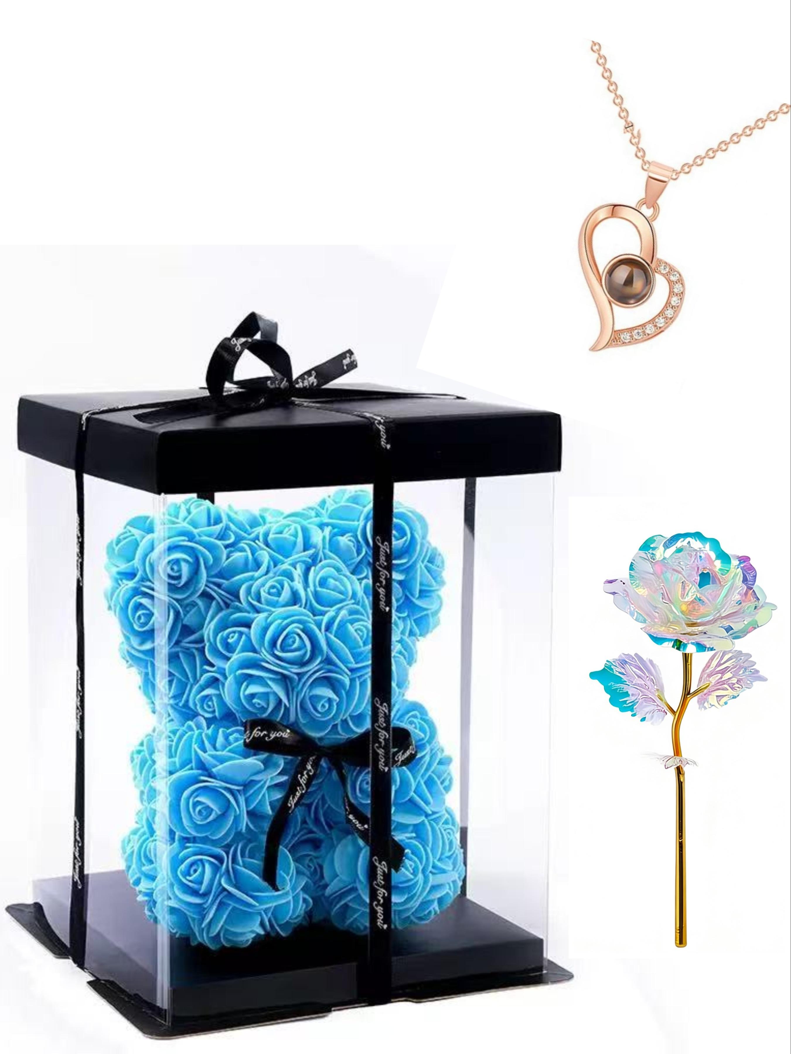 100 Languages Necklace, Gold Foil Flower, Preserved Rose Bear, Mother's Day, Valentine's Day, Qixi Festival Gift, Foam Flower Bear