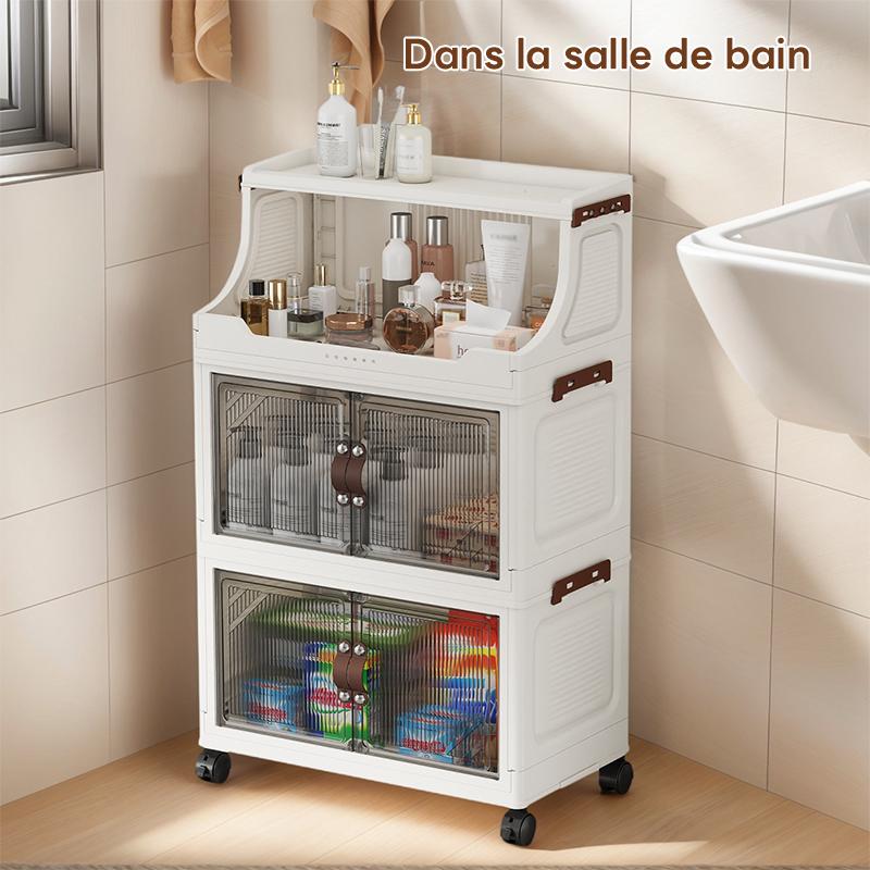 Multi-Layer Home Storage Cabinet, 36cm*25cm/46cm*28cm, Eco-Friendly Plastic, Double Door, Wheels, Durable, Aesthetic, Organize Toys & Food