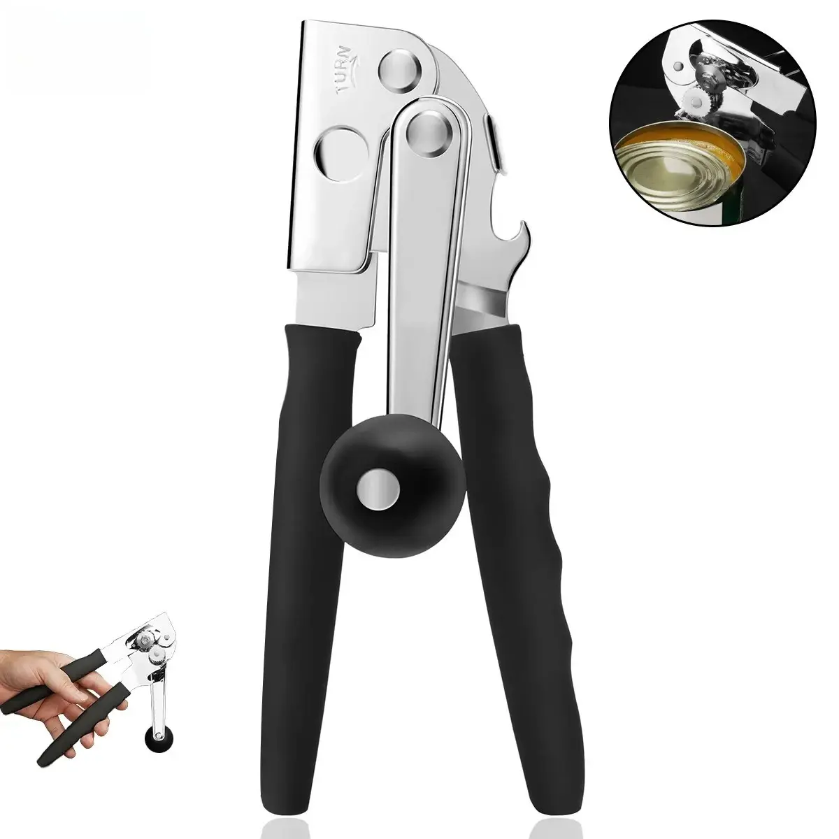 Commercial Manual Stainless Can Opener, Heavy-Duty Hand Crank, Extra-Long Comfort Handles, Opens Large Cans, Ideal for Restaurant & Home Use