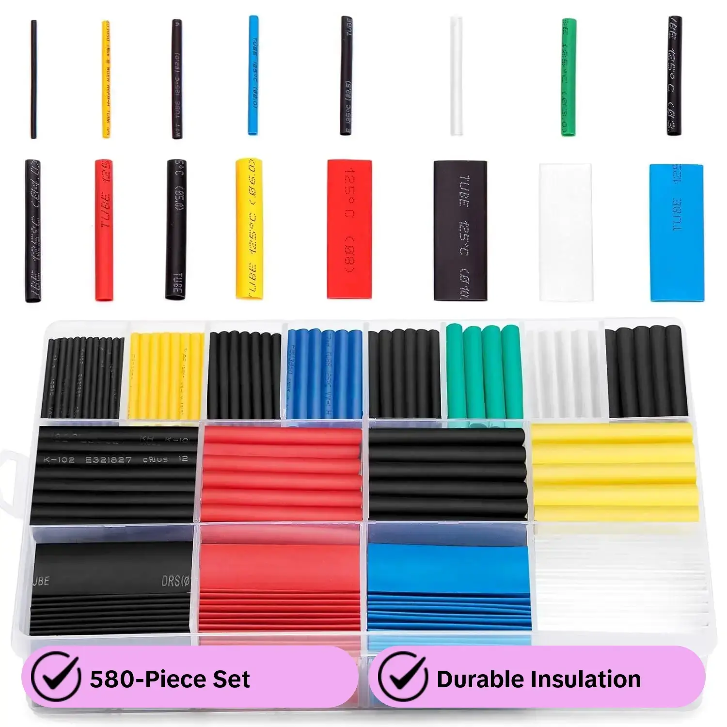 580 Piece Heat Shrink Tube Set, Durable Insulation Protector, Cables Wires, Ideal for Home & Outdoor Use, Perfect Gift for Holidays, Repair, Installation