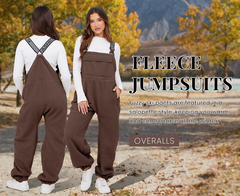 Molitree Women's Sherpa Fleece Overalls 2025  Warm Winter Casual Loose Jumpsuits Sherpa Bib Overalls Fuzzy Ski Pants with Pockets Basic Womenswear