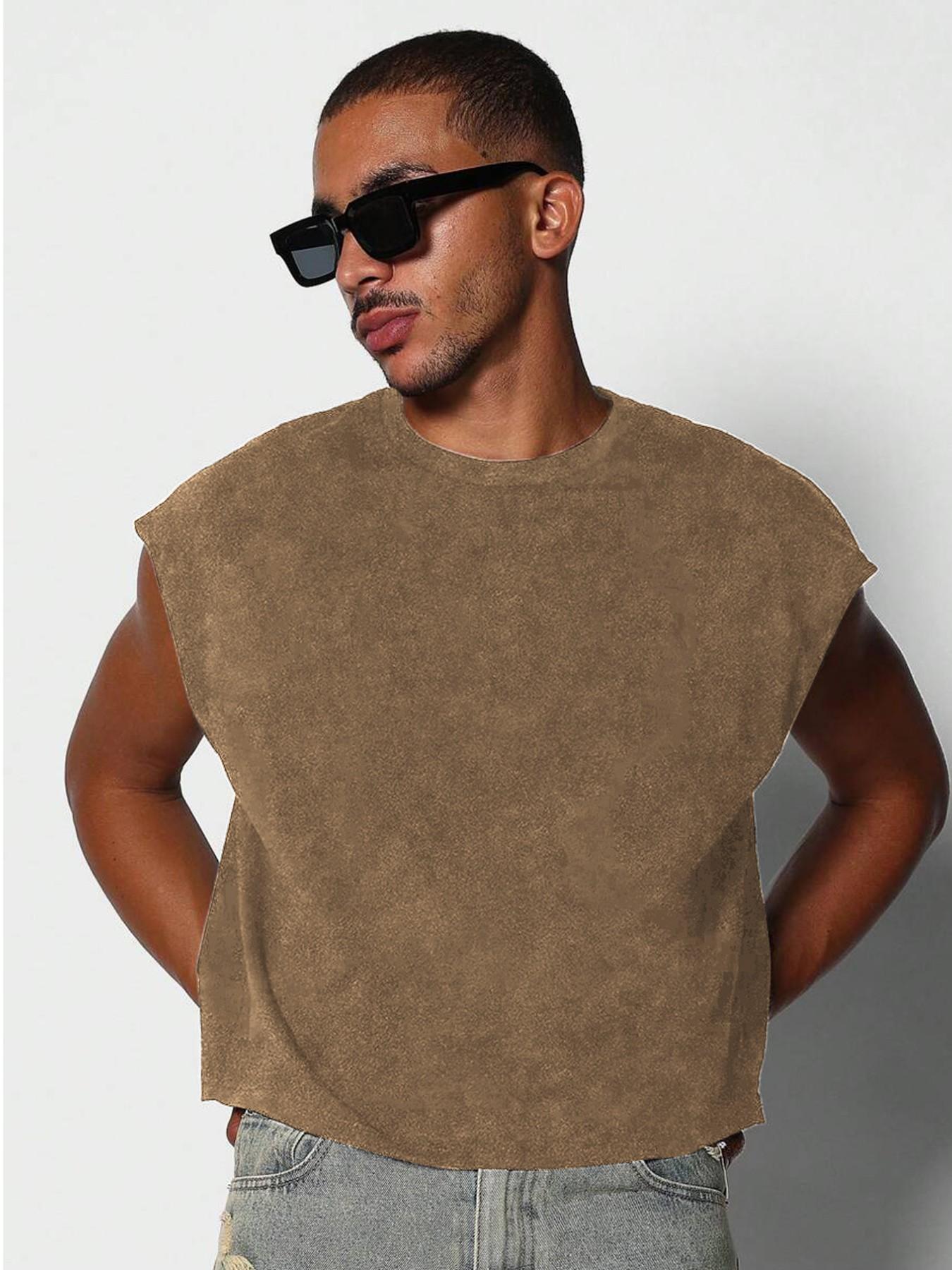 【TDOTW】Men's Washed Sleeveless Fitted Casual Plain Vest, high-quality cotton, all-day wear, street culture effect, enhance comfort and fashion