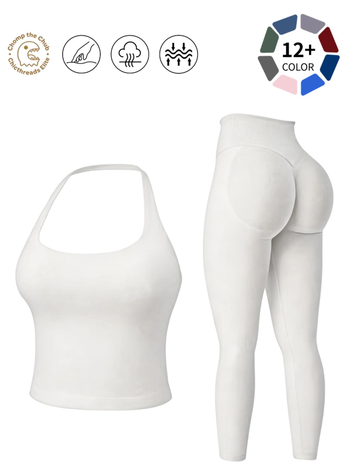 Halter Neck Backless Yoga Set - 12+ Colors, Seamless 2-Piece Workout Outfit with Butt Lifting Leggings, Buttery Soft & Squat-Proof for Gym, Yoga & Everyday Wear, Backless Gym Clothes, Workout Sets, Seamless Sport Clothing