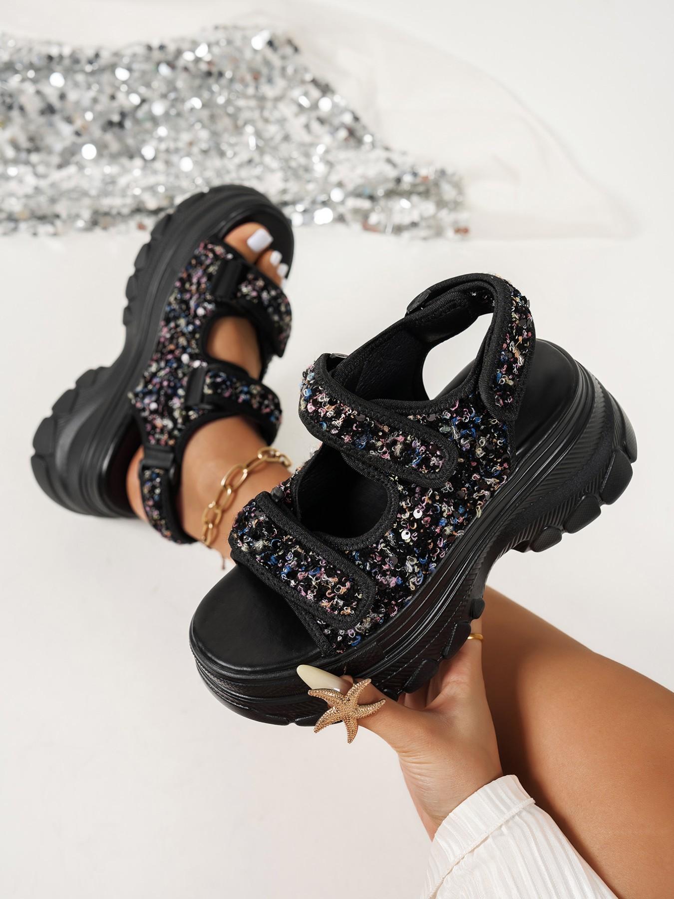 Vintage Artistic Colorful Thick Sole Sandals, Mixed Yarn Chunky Flower Design, Artisanal Style, Comfortable Summer Footwear