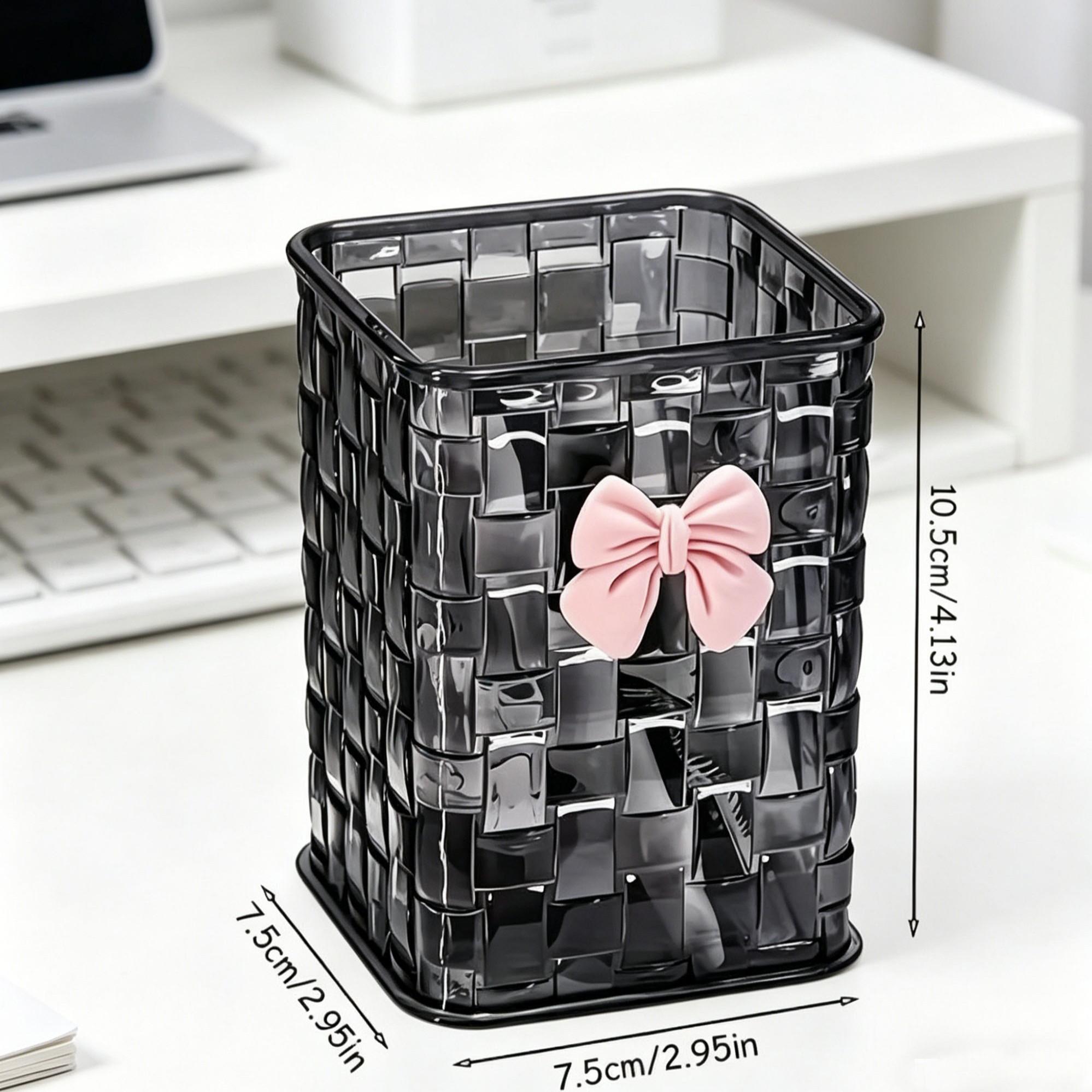Transparent acrylic makeup brush holder + bow tie, creative makeup storage bucket, lipstick and pen organizer box, desktop decorative cosmetics storage box, Cosmetic Organizers, Clear Storage, Container Organizer