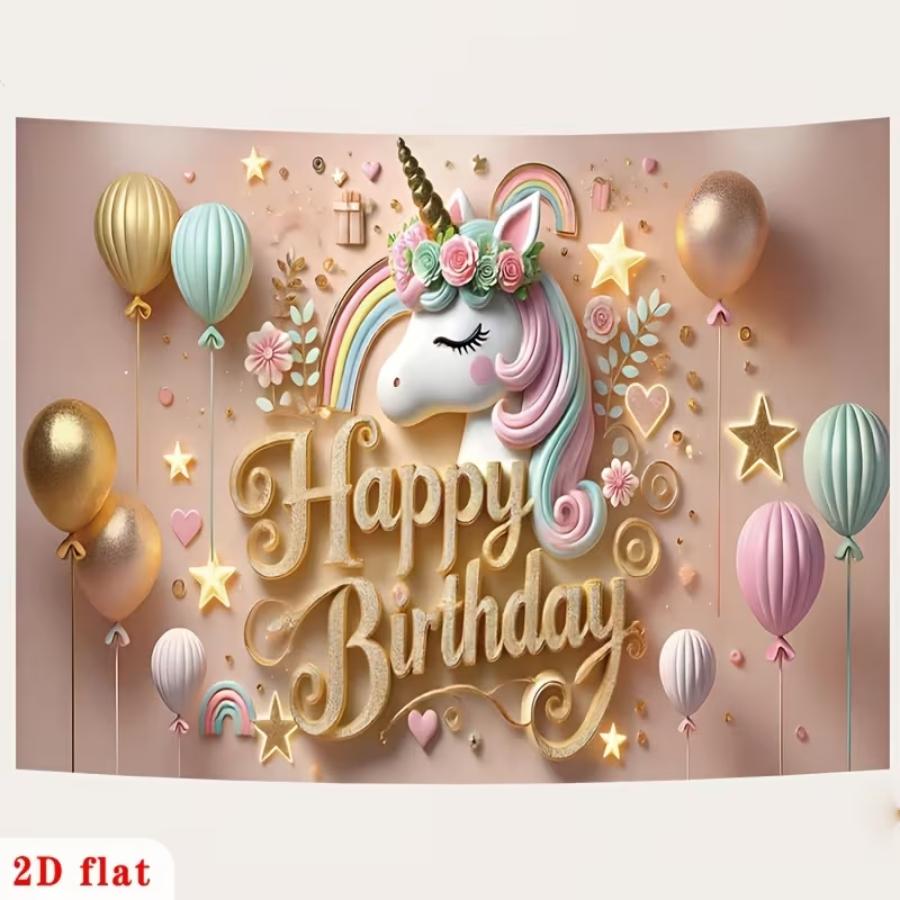 Magical Unicorn Happy Birthday Banner, Polyester Background Cloth, Unicorn Theme, Ideal for Home Decor, Parties, Photography, Gifts