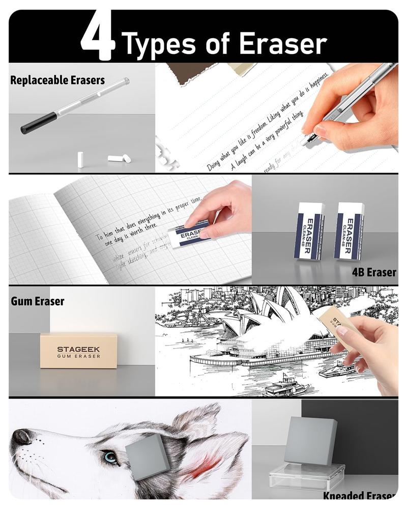 STASGEEK 21PCS Metal Mechanical Pencil Set, Art Lead Pencil 0.3, 0.5, 0.7, 0.9, 2mm Lead Holder(HB 2H 2B 4B Color) with 10 Tubes Graphite Lead Refills Eraser with Case for Drafting Drawing Sketching