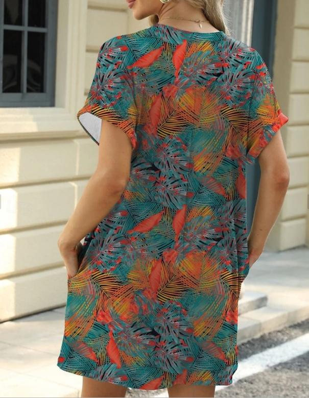 Fashion Print European Style Loose Casual Short Sleeve Plus Size Women's Dress, Comfortable Summer Wear, Stylish and Trendy Design