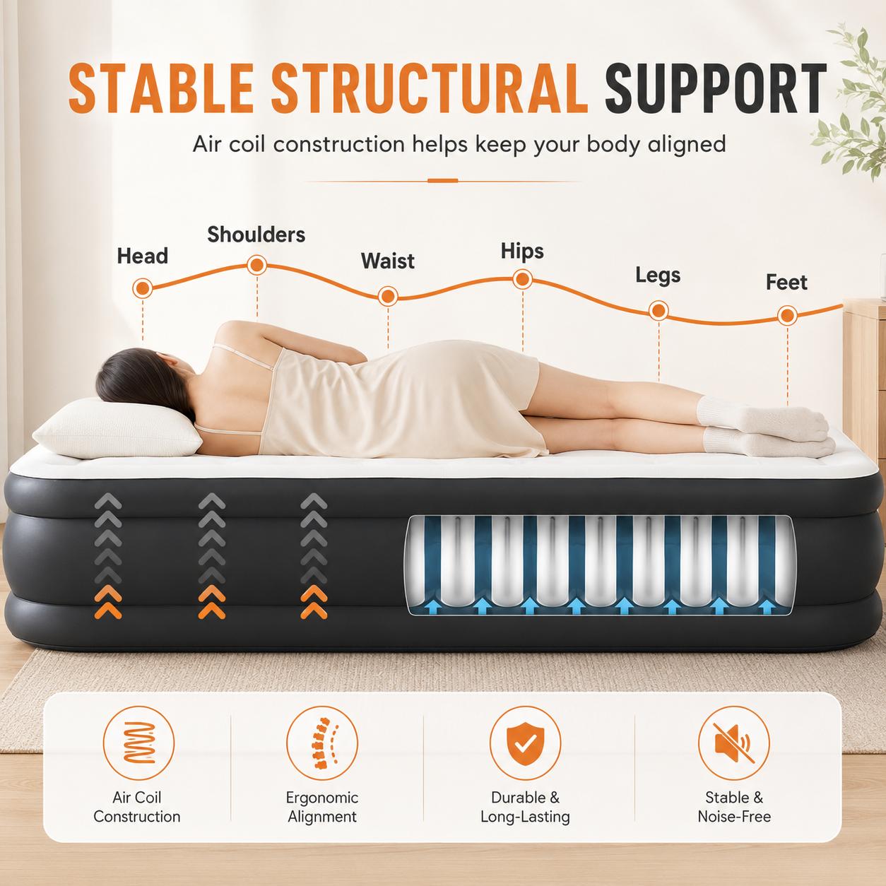 "Full Air Mattress with Built-In Pump – 18” Inflatable Airbed for Guests, Quick 3-Min Self-Inflating, Portable Blow Up Bed with Carry Bag – Type-0 Technology Air Coil, Full Size Sleep Comfort"
