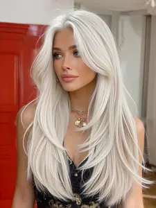 Women's Lace Wig, Lace Frontal Wigs, 13x6 Large Area Lace Frontal, Straight Medium-Length Hairpiece, Breathable & Natural Look