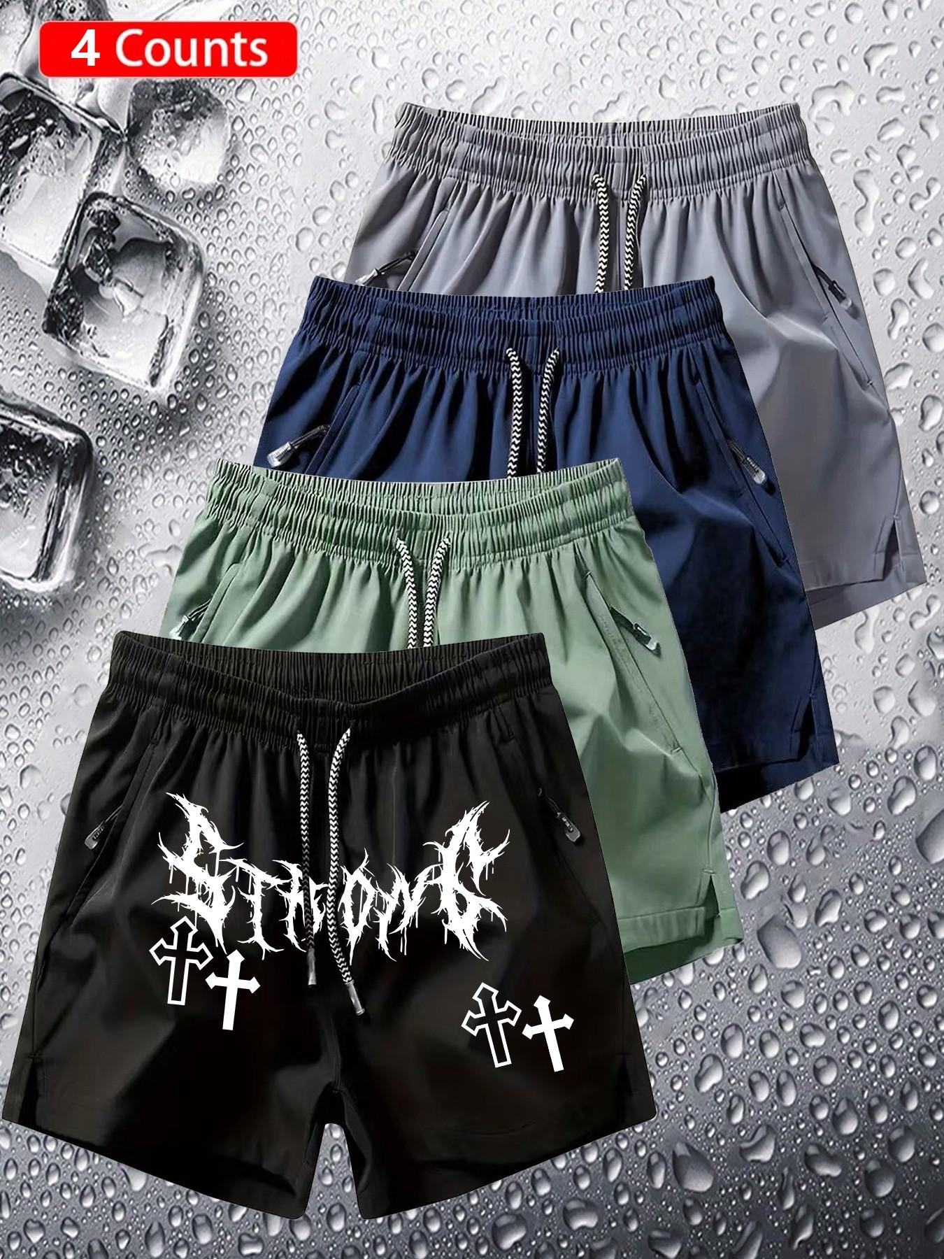 4-Pack Gothic Shorts, Dark Trendy, Unique Style, Strong Gothic Font Cross Print, Quick-Dry Breathable Fabric, Unisex, All Seasons