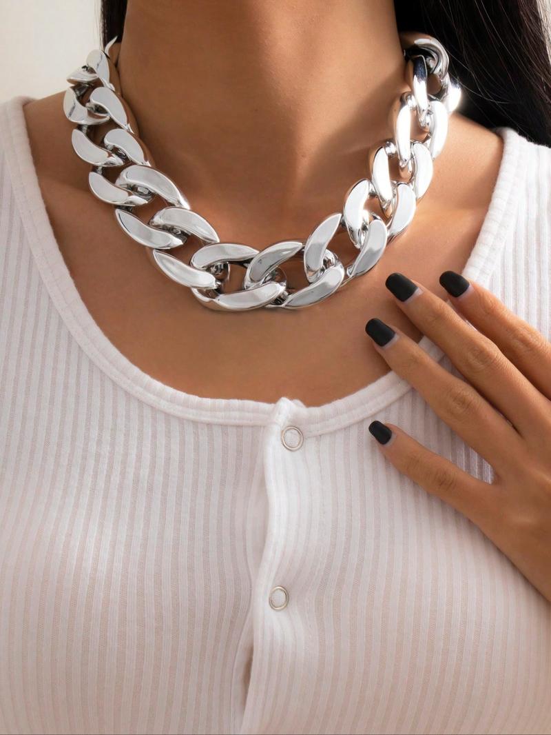Women's Street Style Colorful Chunky Chain Necklace, Casual Trendy Chunky Chain Necklace, Fashionable Jewelry for Daily & Party Decoration