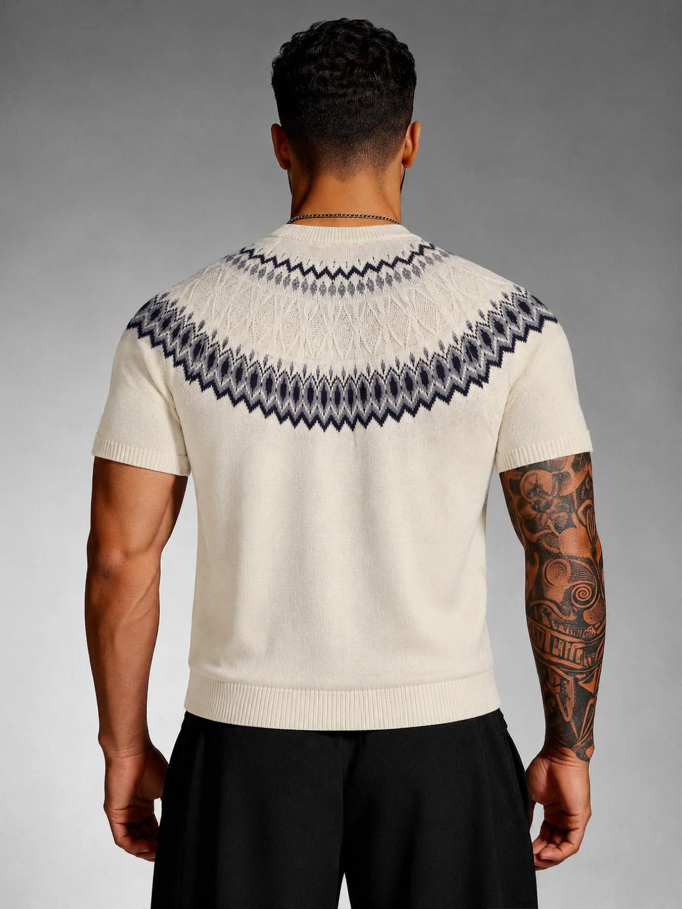 Men's Crew Neck Short Sleeve Knit Sweater, Retro Classic Graphic Knit Pullover, Spring Summer Smart Casual Daily, Comfortable and Stylish