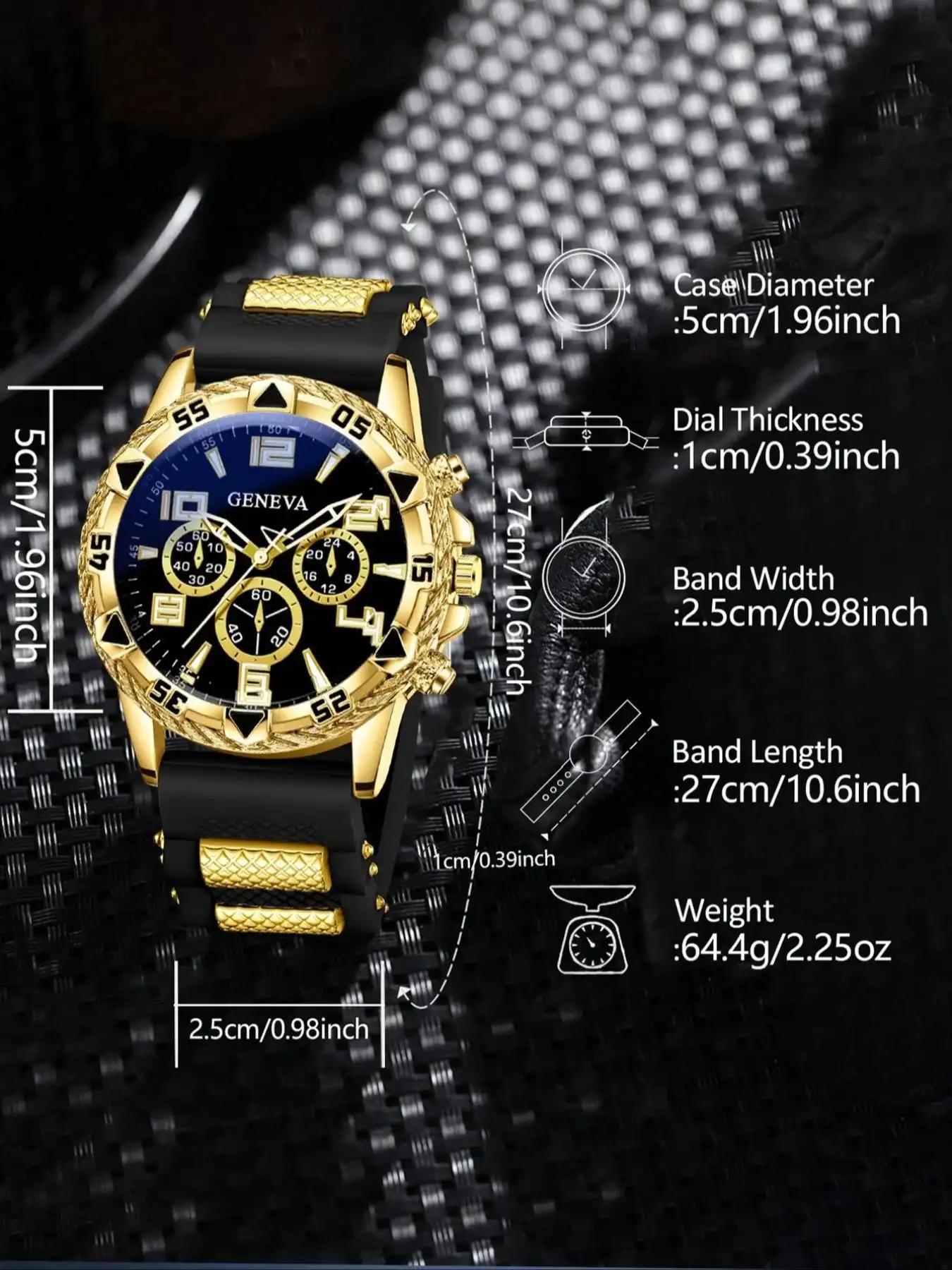 4-piece Fashion Men's Quartz Fashion Watch Set with Necklace, Bracelet Ring, Simulated Dial Design, Perfect Birthday Gift, Party Accessories, Box Not Included