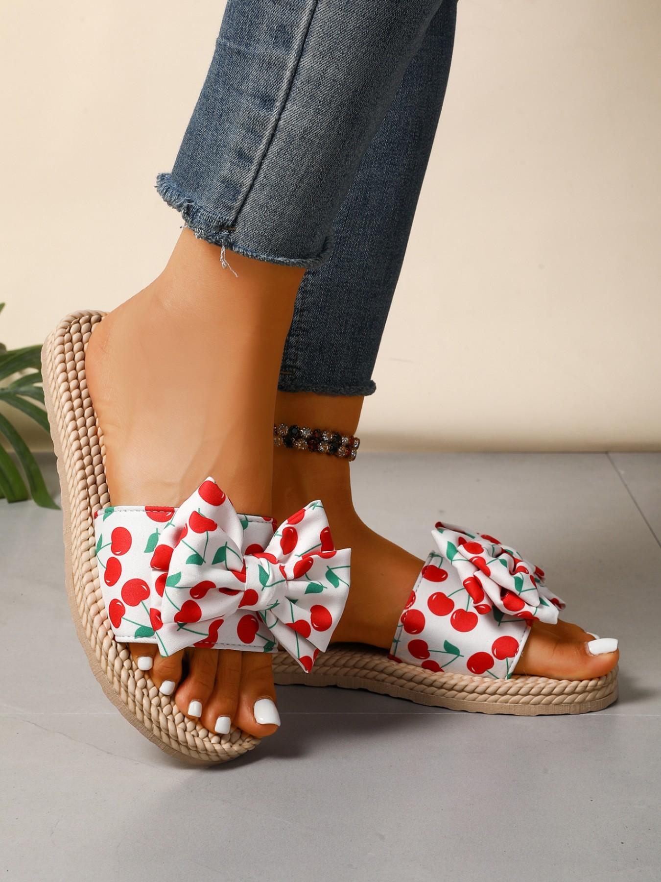 Women's Fashionable Bowknot Design Slides, Casual Comfortable Flat Slippers for Beach, All-match Slide Sandals for Daily Wear, Walking Shoes