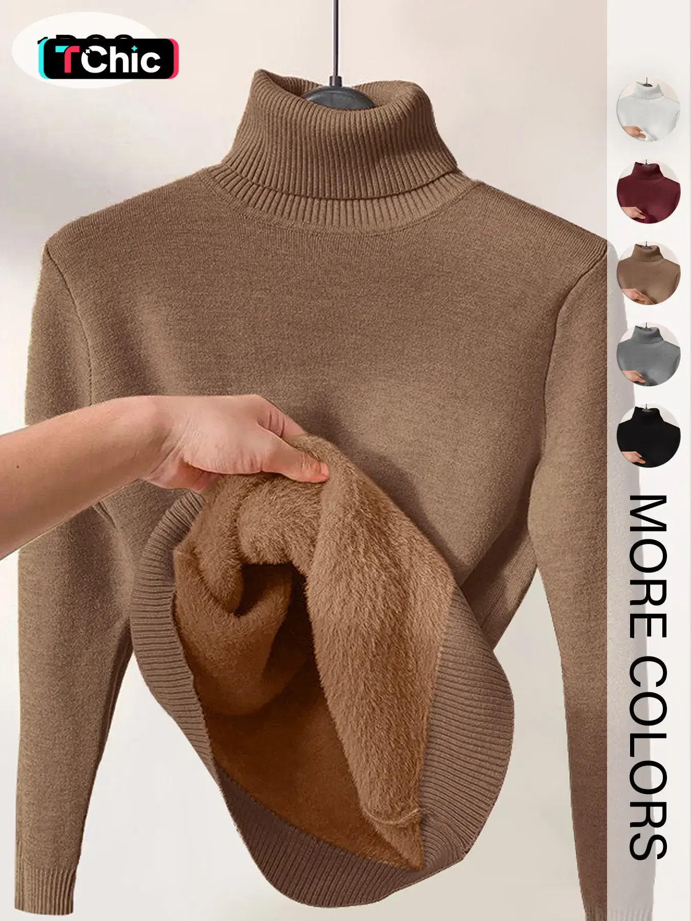 Women's Solid Thick Thermal Lined Drop Shoulder High Neck Sweater, Casual Solid Long Sleeve Jumper For Daily Outdoor Wear, Women Knit Top for Fall & Winter