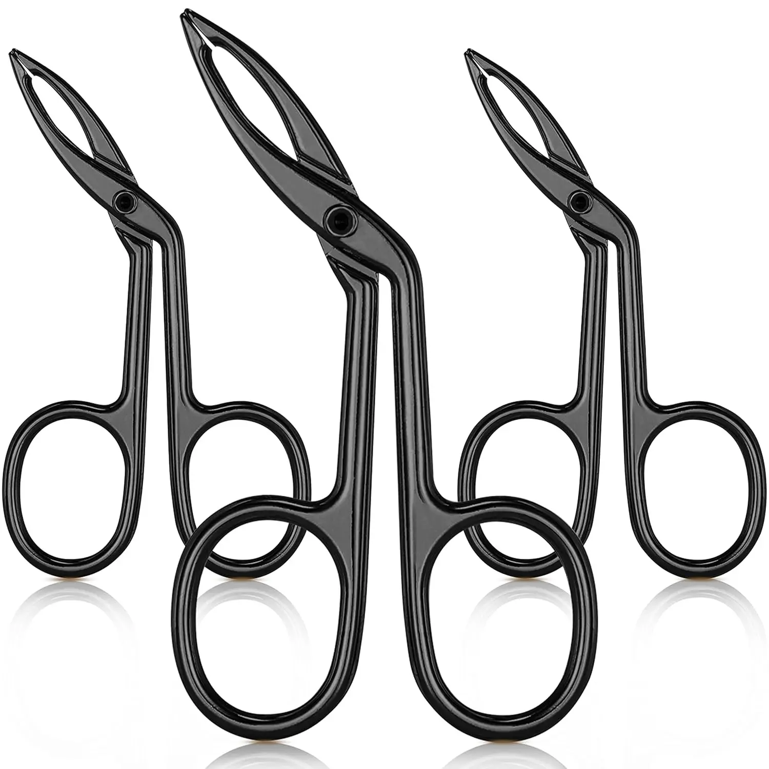 3 Pcs Eyebrow Scissors and Tweezers Set with Handle, Flat Straight Tip, Precision Stainless Steel Facial Hair Remover, Slanted Nose Hair Plucker for Women and Men (Black)