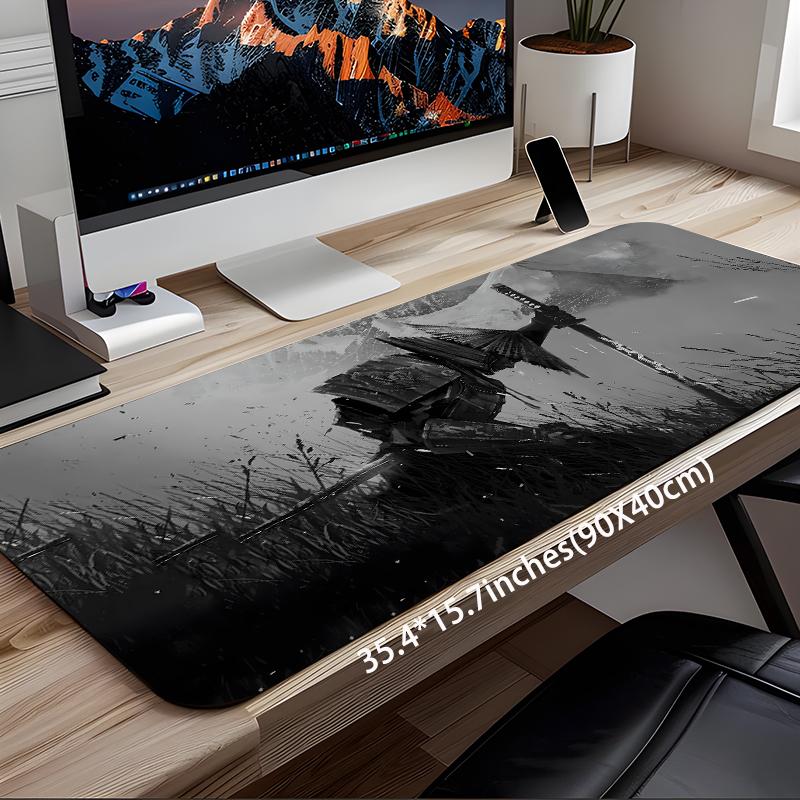 Samurai Warrior Pattern Mouse Pad, Large Gaming Mouse Pad, Aesthetic Desktop Decoration Protective Pad, Non-slip Rubber Pad for Laptop, Desktop Computer Games