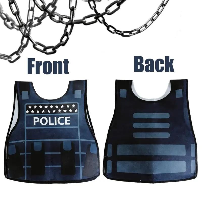 4 Piece Police Party Supplies, Non-Woven Vest Costume, Halloween Costume Party, Role Play, Durable Material, Theme Event Gear, Party Costume Accessory