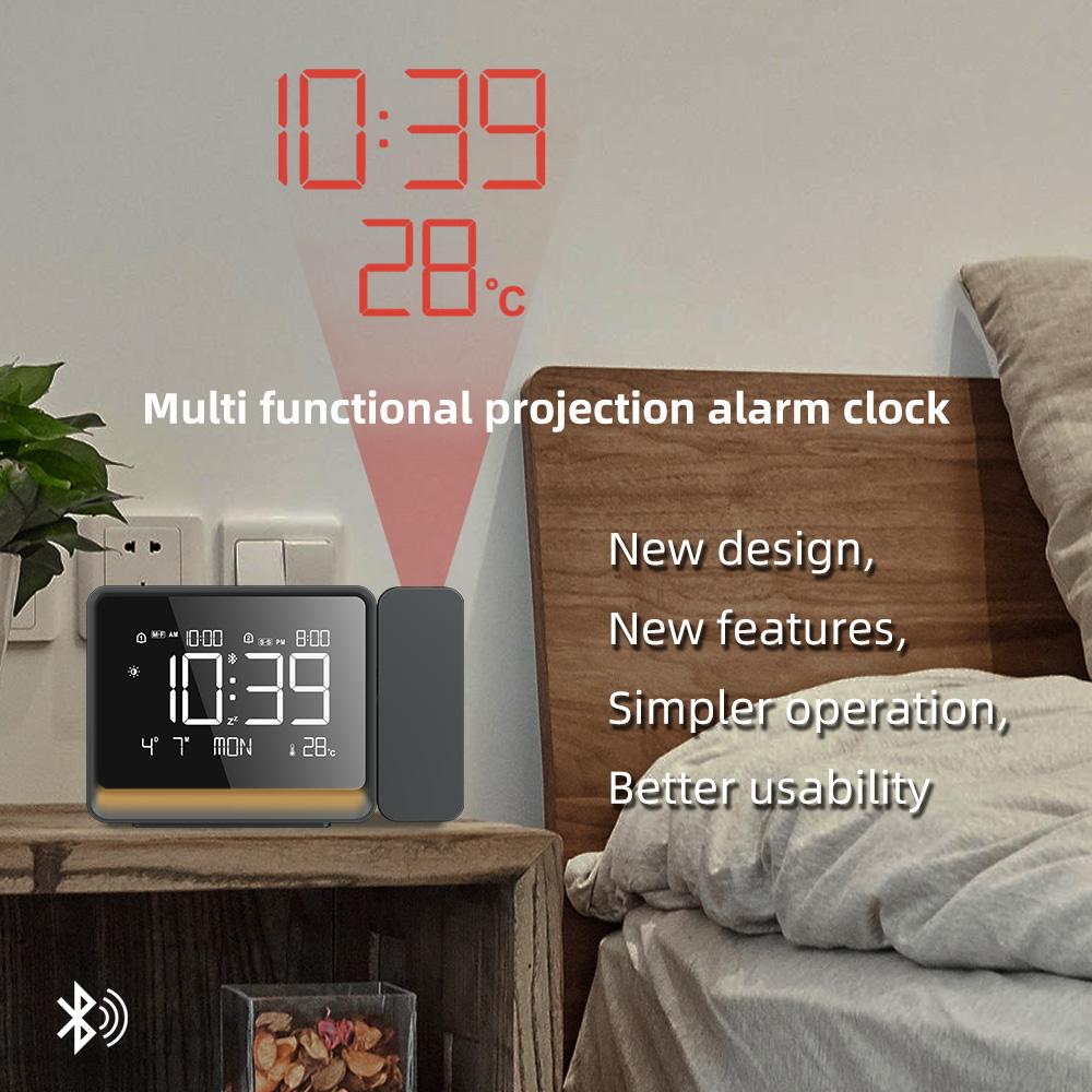 Multi-Functional Projector Alarm Clock with Date & Time Display, Focus Adjustment, Bluetooth-compatible Connectivity, Temperature Monitor, USB Port, Adjustable Backlight, Home Decor, Digital Alarm Clocks