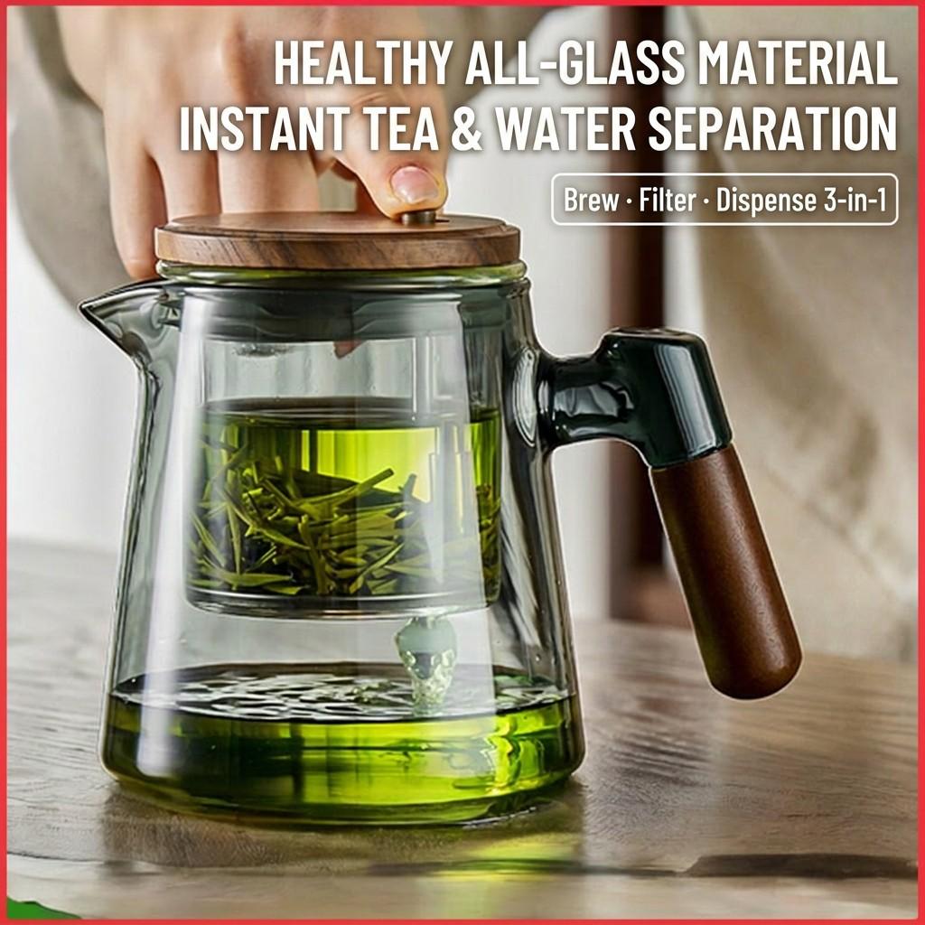 Glass Teapot with Removable Infuser Strainer & Wooden Handle - Borosilicate Heat Resistant Loose Leaf Tea Brewer for Office & Home Glass Teapot Set