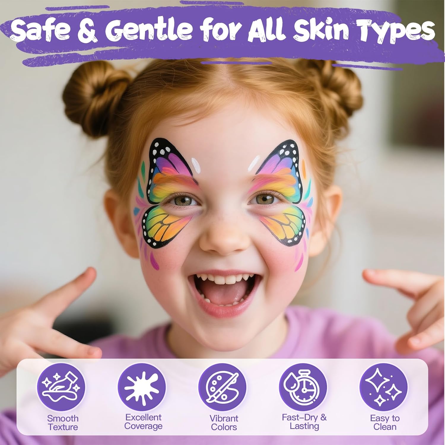 Face Painting Kit for Kids, 12 Colors Oil-Based Face Paint with 2 Brushes, Non-Toxic Halloween Makeup Kit, Professional Face Body Paint for Halloween, Parties, Carnival, School Events