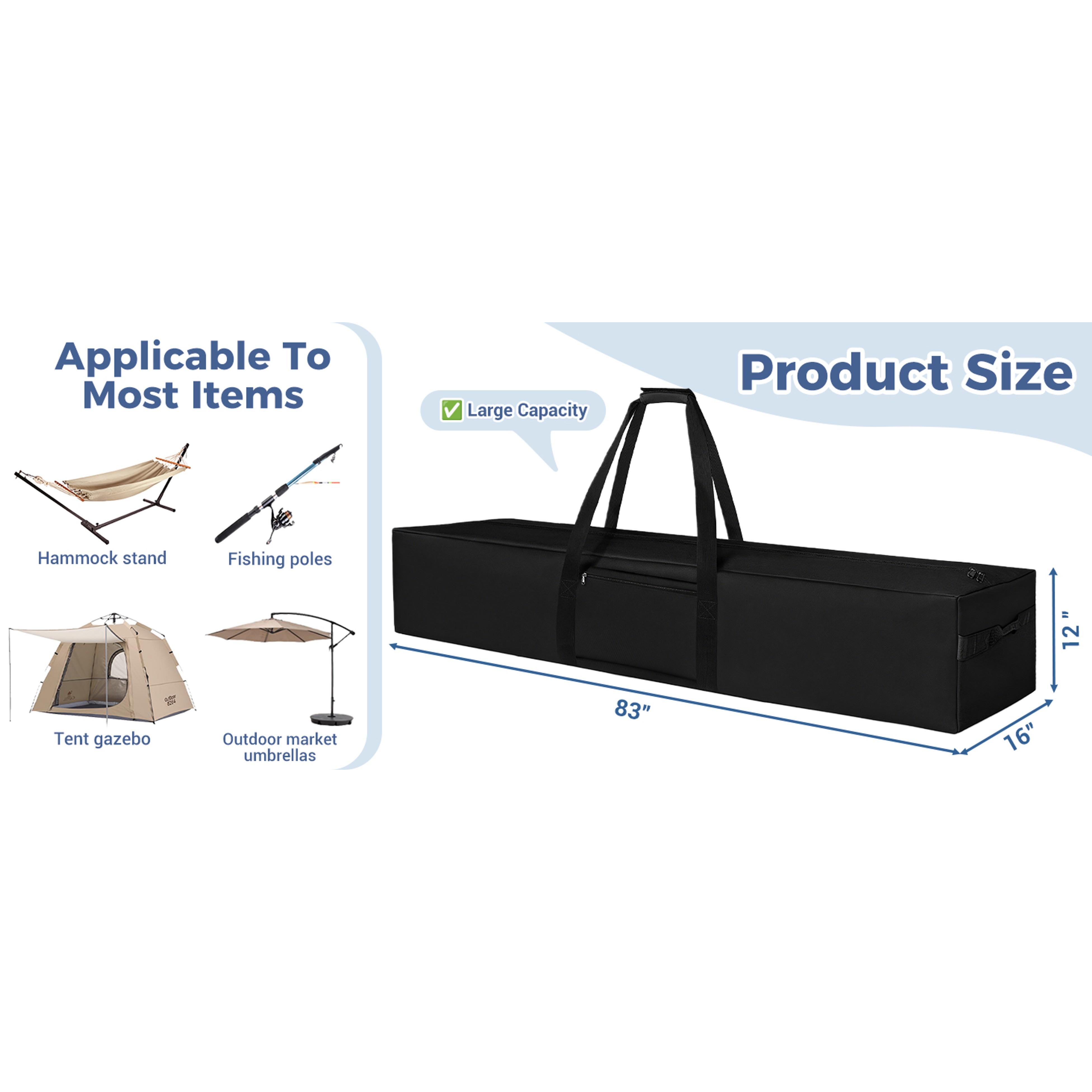 Extra Large Tent Storage Bag 83"x16"x12" - 260L Heavy Duty Waterproof Duffle Bag for Tent Poles, Canopy, Hammock, Tripod, Fishing Gear, Sports Equipment & Outdoor Moving, Black Extra Large Tent Storage Bag 83"x16"x12" - 260L Heavy Duty Waterproof Duffle Bag for Tent Poles, Canopy, Hammock, Tripod, Fishing Gear, Sports Equipment & Outdoor Moving, Black