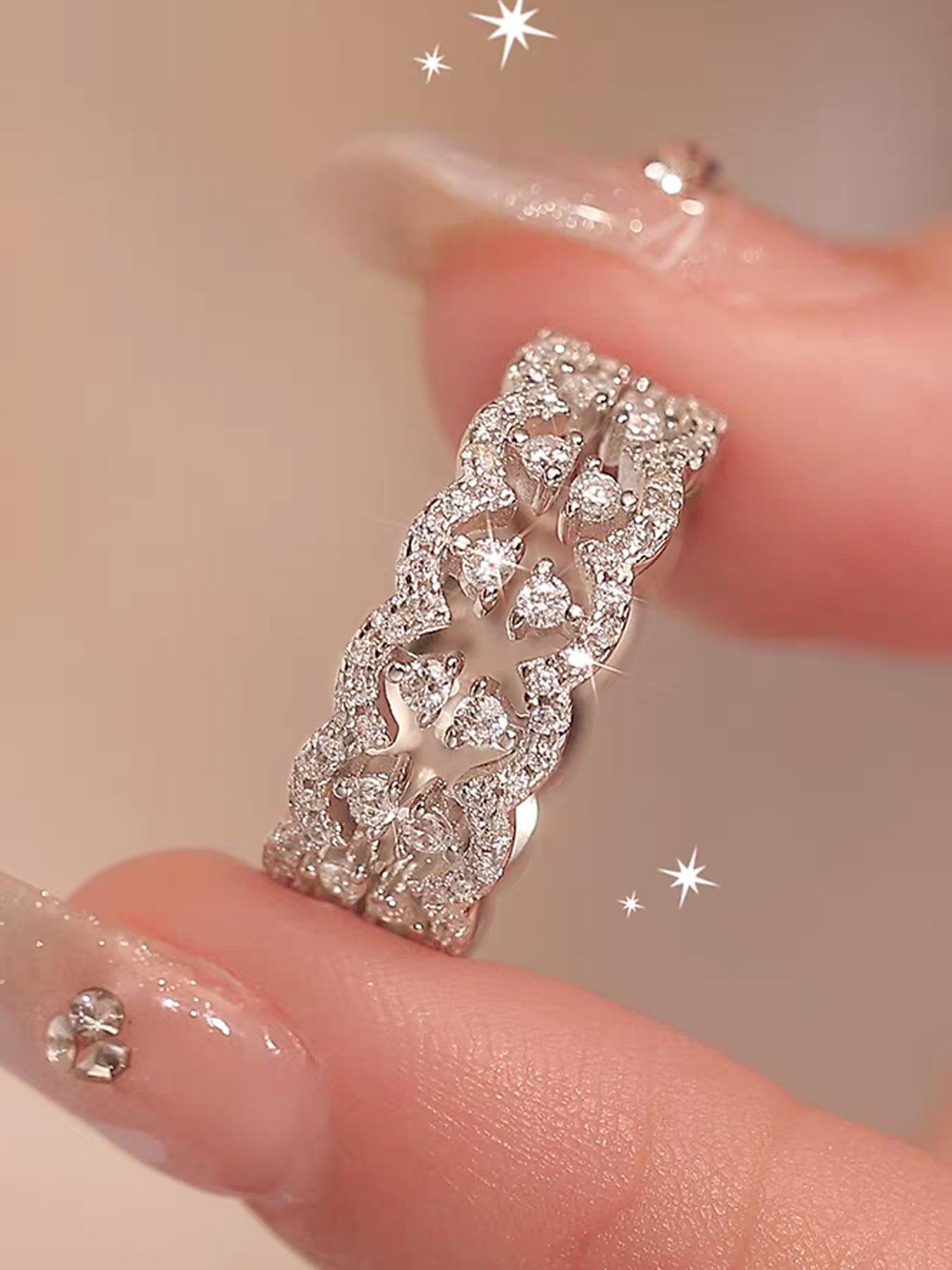 Premium Crown Ring with Artfully Set Artificial Zirconia, Stunning for Both Solo and Layered Wear, Perfect for Weddings, Parties, or Daily Occasions, an Ideal Valentine's Day Gift, Stackable Rings