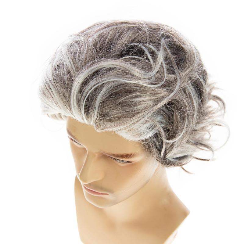 Men's Synthetic Curly Hair Medium-Length Wig - Gradient Gray-White Blonde, Unisex Secure Styleable Comfortable Breathable, Styling Accessory for Role-Playing, Halloween