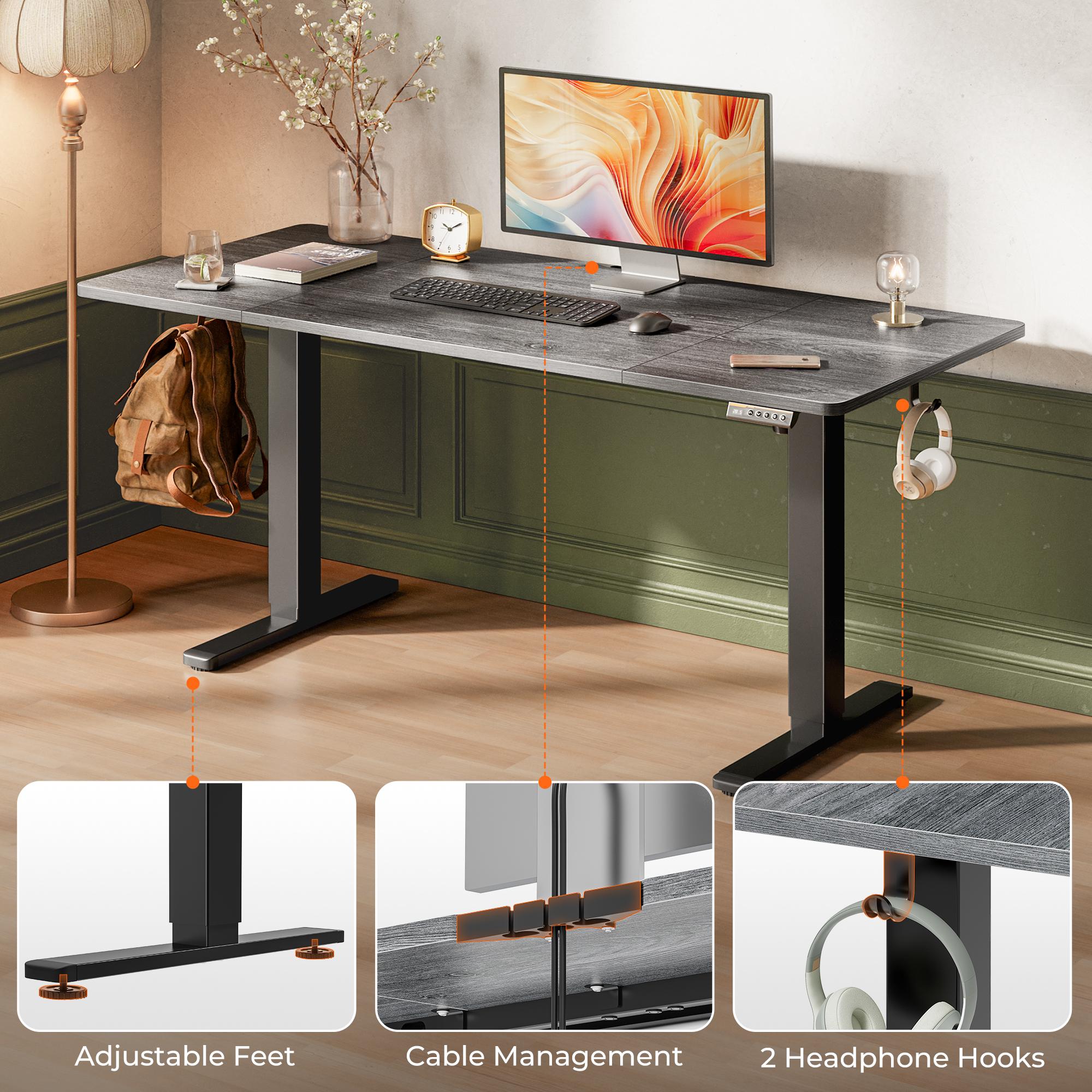 Huuger 48/55 Inch Electric Standing Desk, Stand up Desk, 27.6" Deep Desktop, 28.3" to 46.5" Height Adjustable Desk, Computer Desk with 2 Hooks, 3 Preset Heights, Office Desk