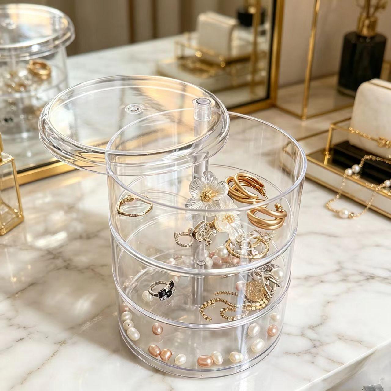 Elegant Storage Box for Jewelry, Hair Accessories, Small Items, Rotating Design, Large Capacity Desktop Organizer, Stylish and Practical