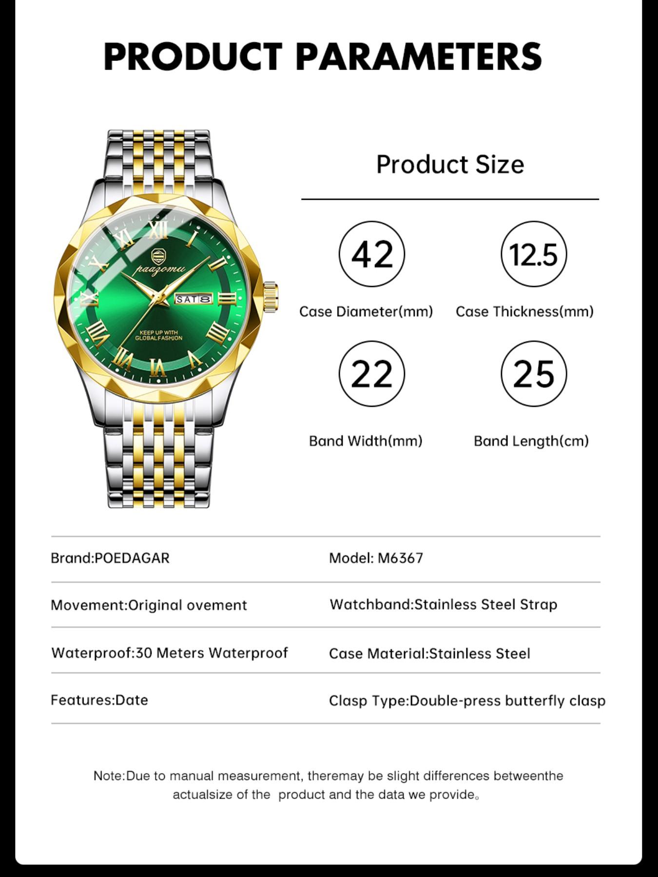 Paazomu Brand Steel Belt Dual Calendar Men's Quartz Watch 6367, Stylish Timepiece for Everyday Wear, Durable and Reliable Design