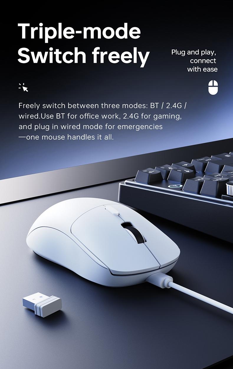 NJ07 Wireless Office Mouse AJAZZ Soft Tone Button the third mock examination Computer Office Mouse 1kHz Rate of Return Game Mouse 2.4G Wired BT Six gear DPI Adjustment 12800 Lightweight 67g Office Supplies Multi scenario Application