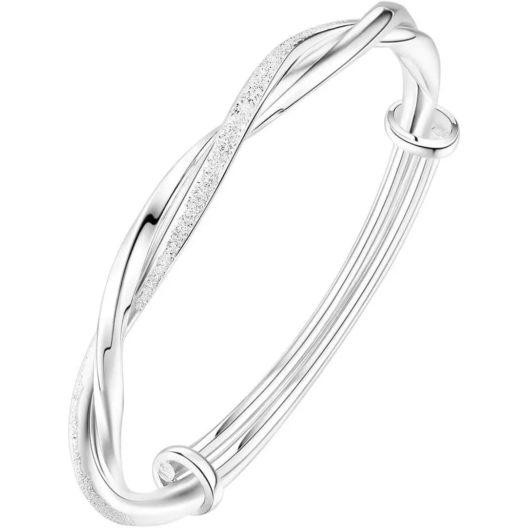 Silver Bangle Bracelet for Women, Elegant Women‘s Sterling Silver Bracelet Bangle Adjustable 6.4-7.8 inches Small sizes