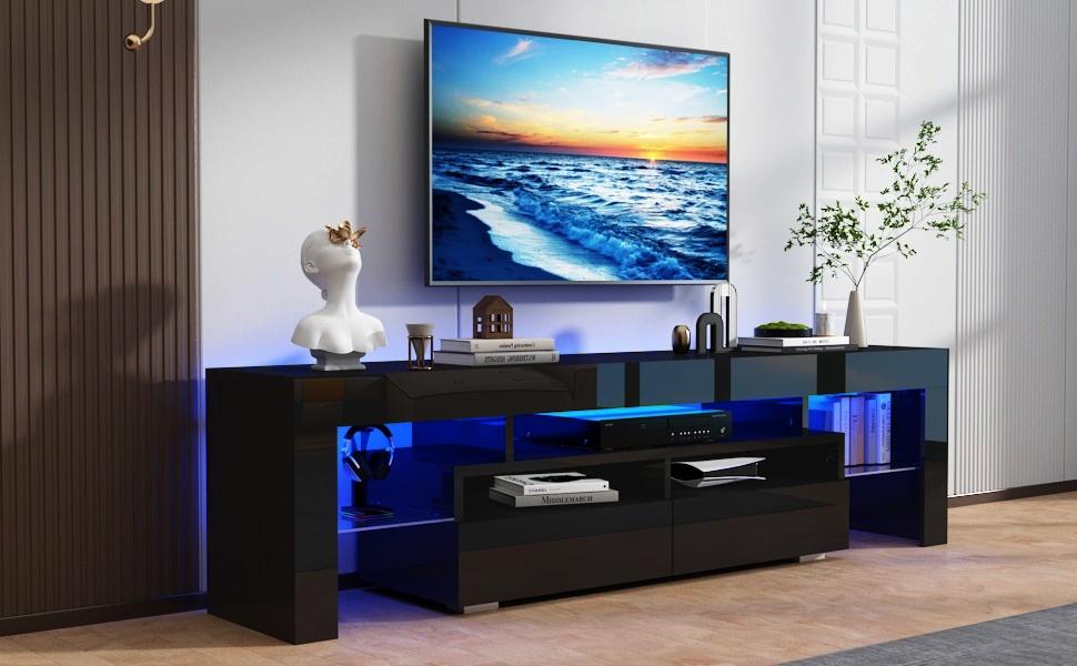 63in/70in TV Stand for 65/70 inch TV,Modern LED TV Stand for Living Room,Black TV Stand,High Gloss TV Entertainment Center with Storage Drawer,APP RGB Light,TV Console(63in Black) 63in/70in TV Stand for 65/70 inch TV,Modern LED TV Stand for Living Room,Black TV Stand,High Gloss TV Entertainment Center with Storage Drawer,APP RGB Light,TV Console(63in Black)