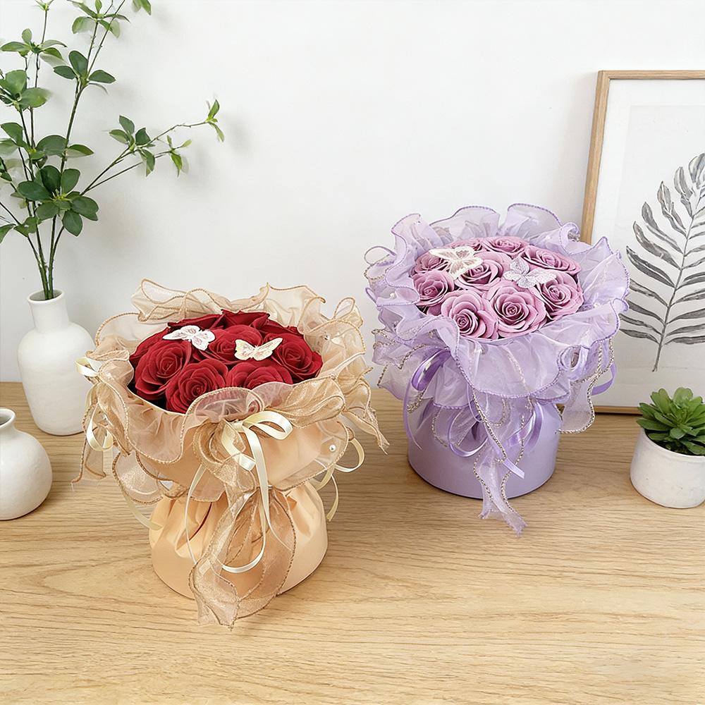 Scented Soap Rose Bouquet in Clear Box, 10.6" Pre-wrapped Eternal Fake Flowers with Butterflies, Luxury Gift for Mom Wife Girlfriend, Mother's Day 2026 Romantic Anniversary Centerpiece