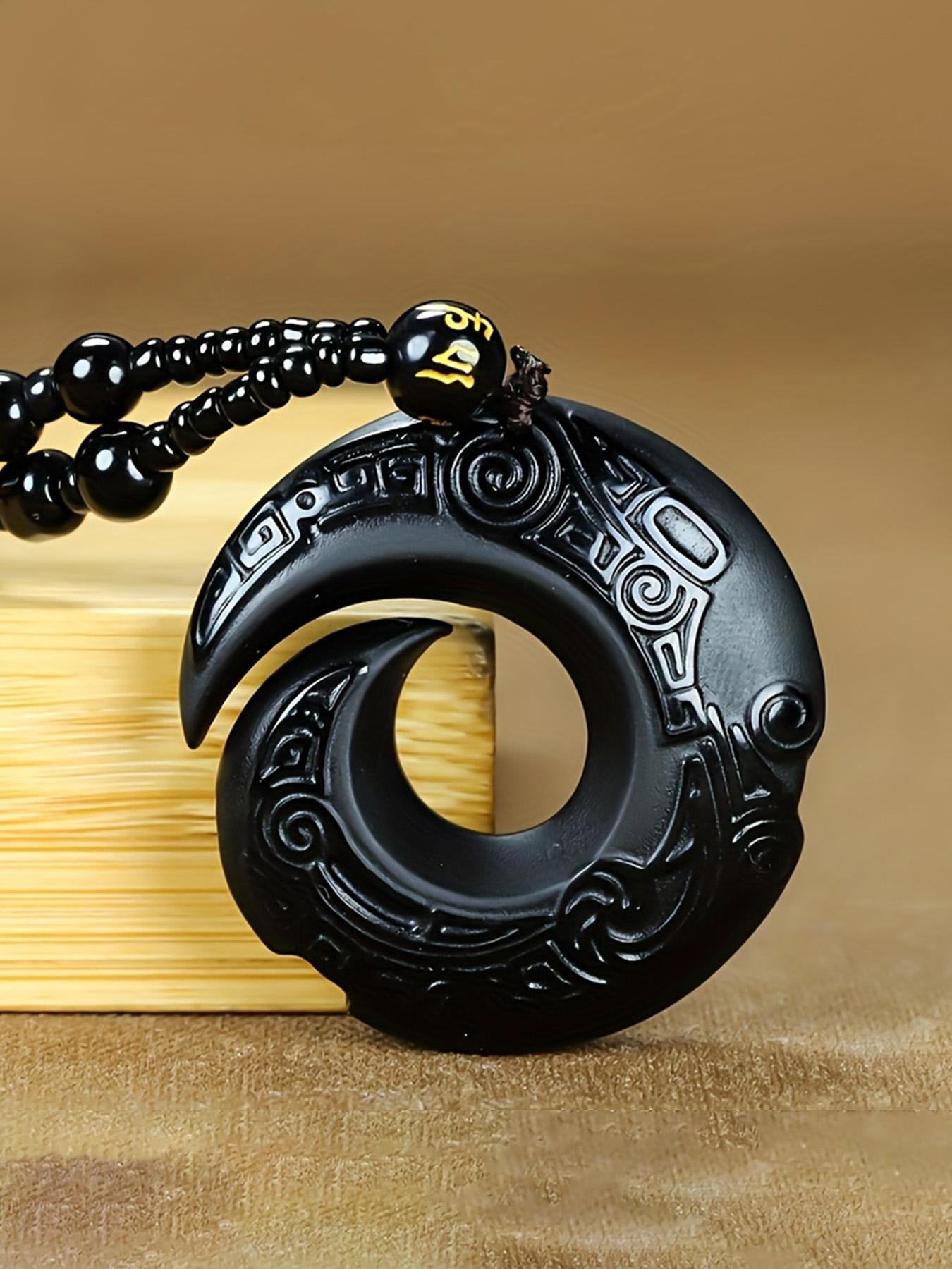 Obsidian Pendant Charms Necklace, Unisex Lucky Charm Jewelry, Trendy Charms Necklace, Casual Fashion Accessory, Durable Fashion Accessory, Perfect Holiday Gift for All Seasons