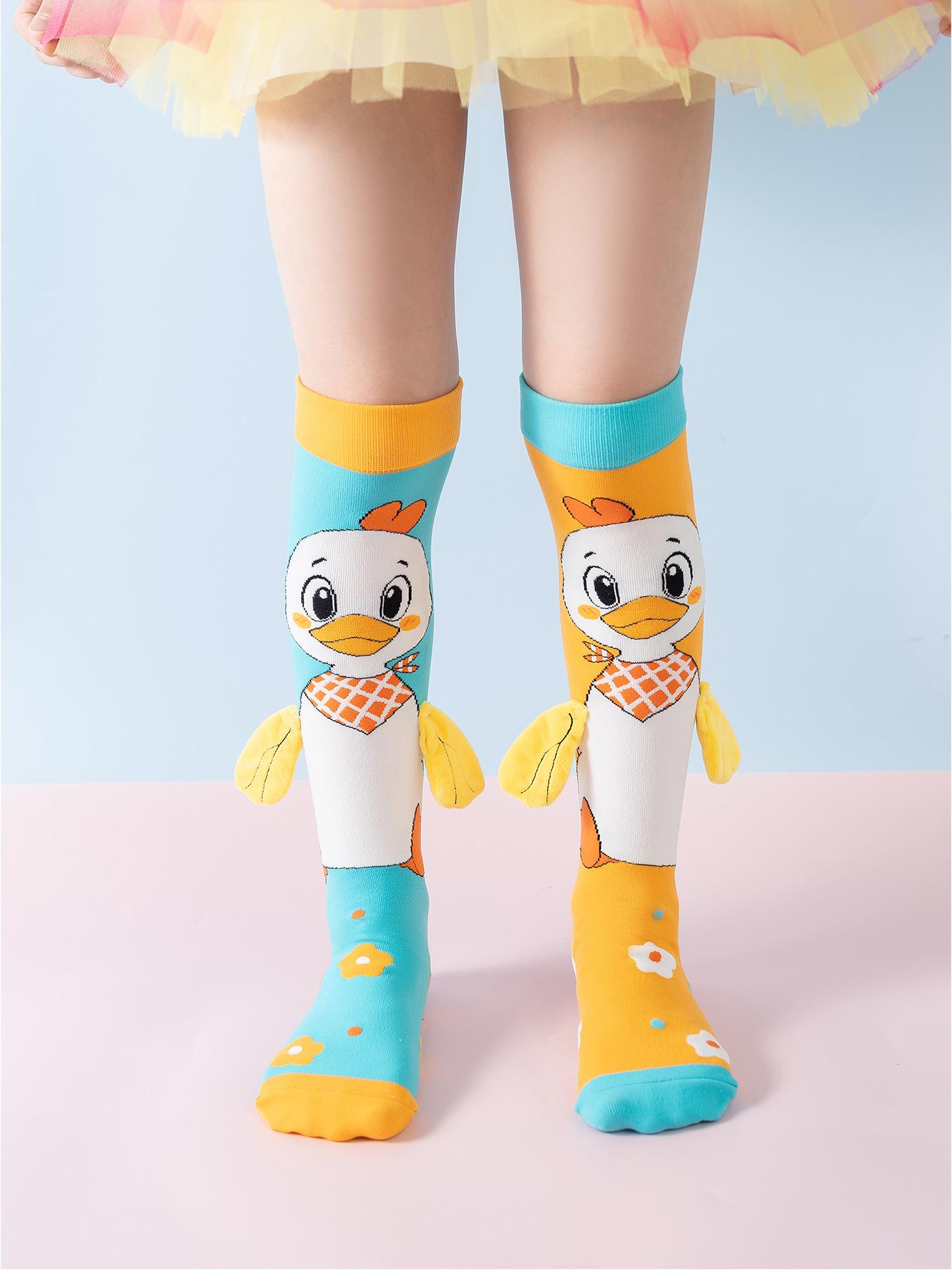 Cute Girls' Socks Set, Fun & Trendy Design, Stretchable Mid-Calf Novelty Socks, Perfect for Kids, Unique Style Footwear