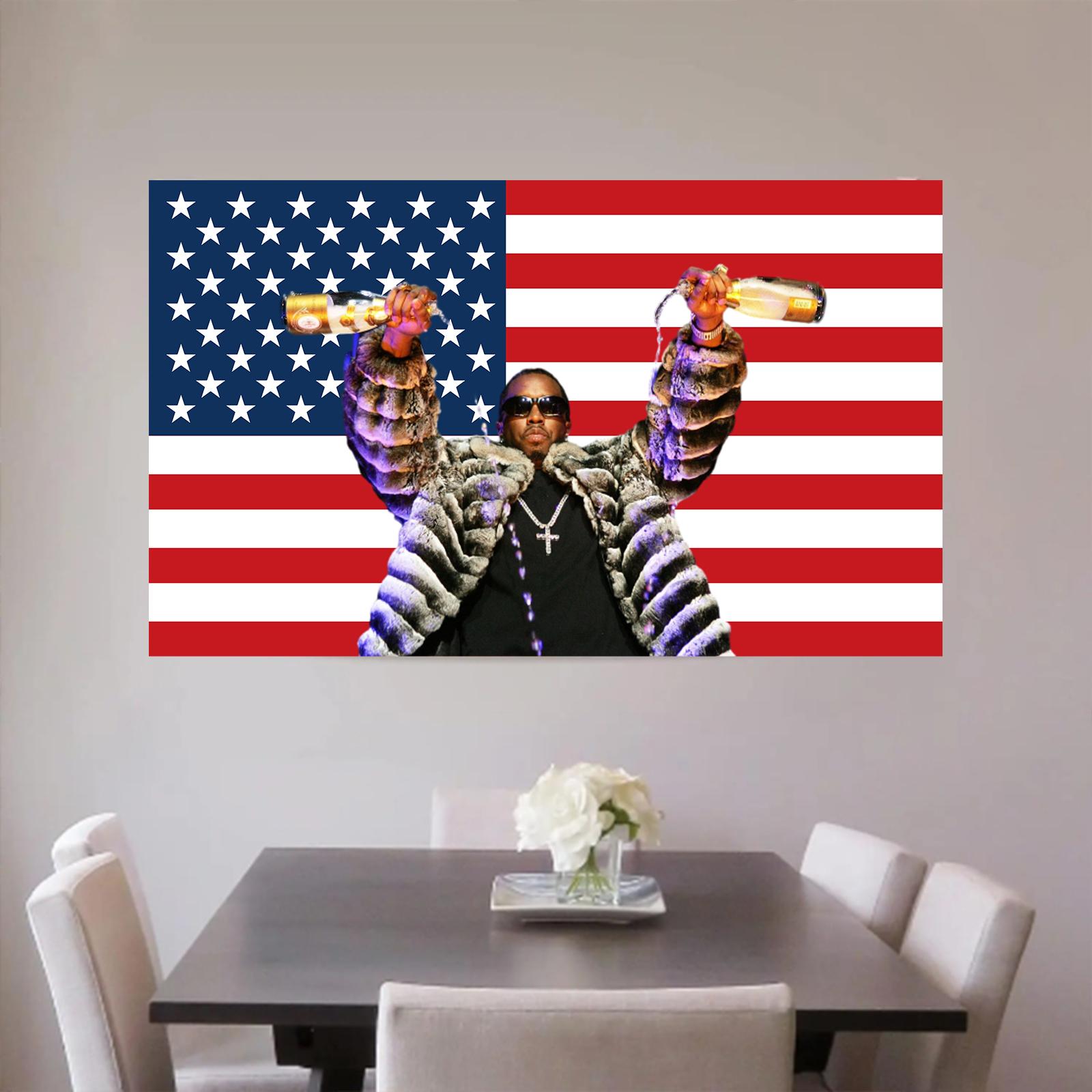 'Diddy' Combs  American Tapestry Rap singer hands two hands pouring champagne flag banner  Man Cave Wall Decor