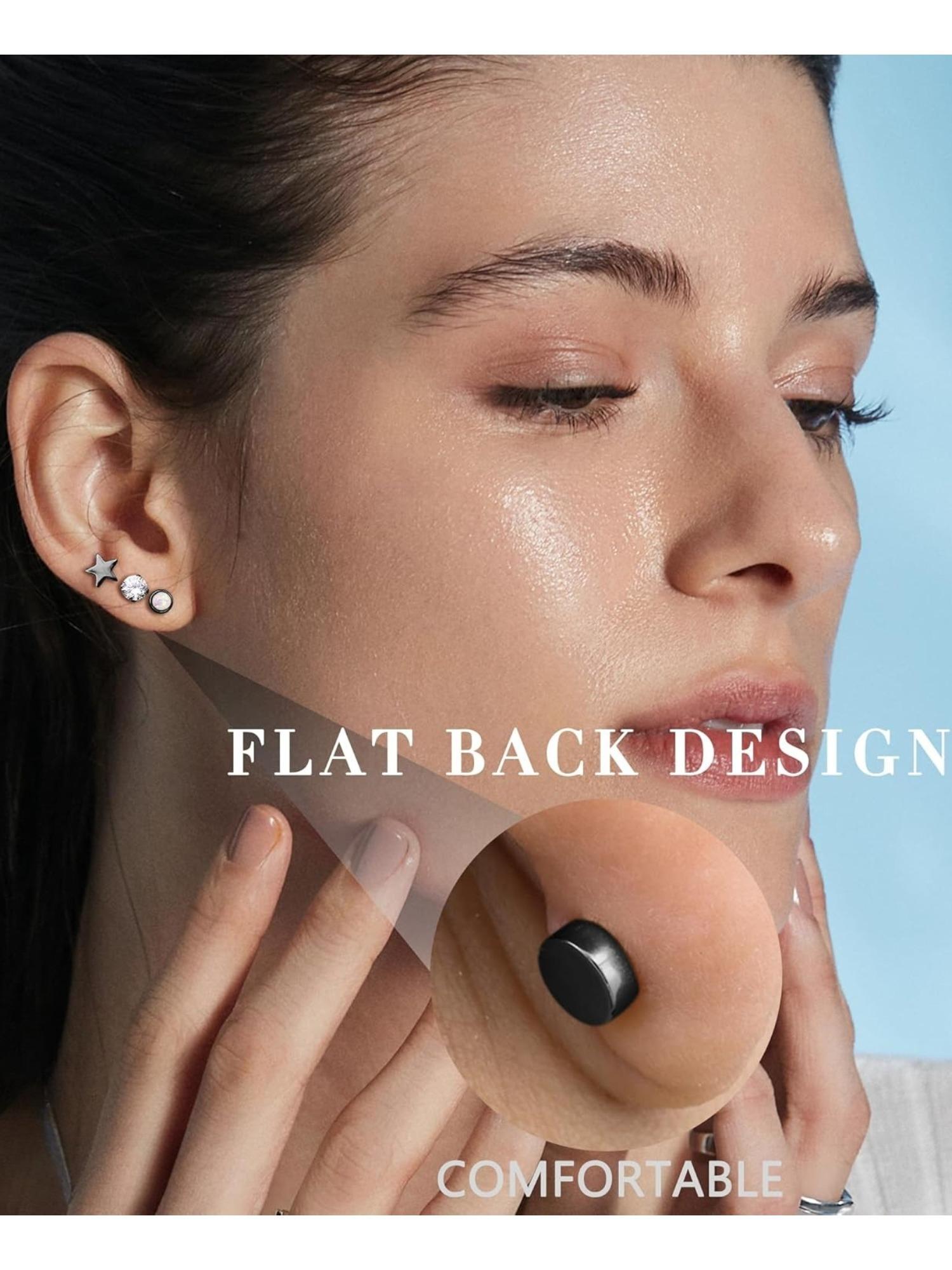 15 Pairs Black Surgical Steel Cartilage Earring Set for Women Men Slim Gauge with Comfortable Flat Back Design Unisex Assorted Styles Tiny Stud Earrings Mini CZ Hoops Huggie Earrings Perfect for Tragus Helix Multi-hole Ear Piercing Decoration